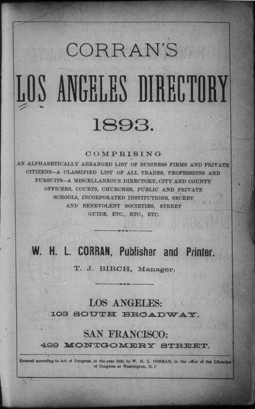 Document image missing. Admin needs to fix. 1893 Los Angeles City Directory p9. Title page.jpg