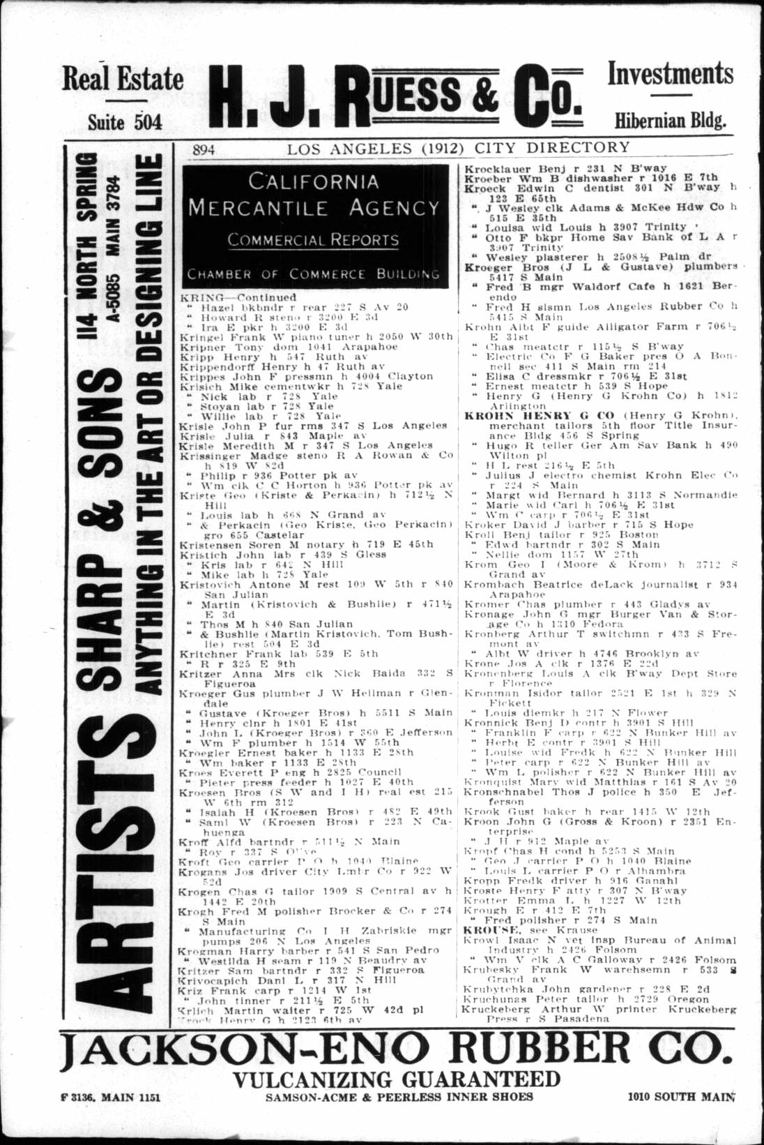 Document image missing. Admin needs to fix. 1912 Los Angeles City Directory. p894 Kristovich.jpg