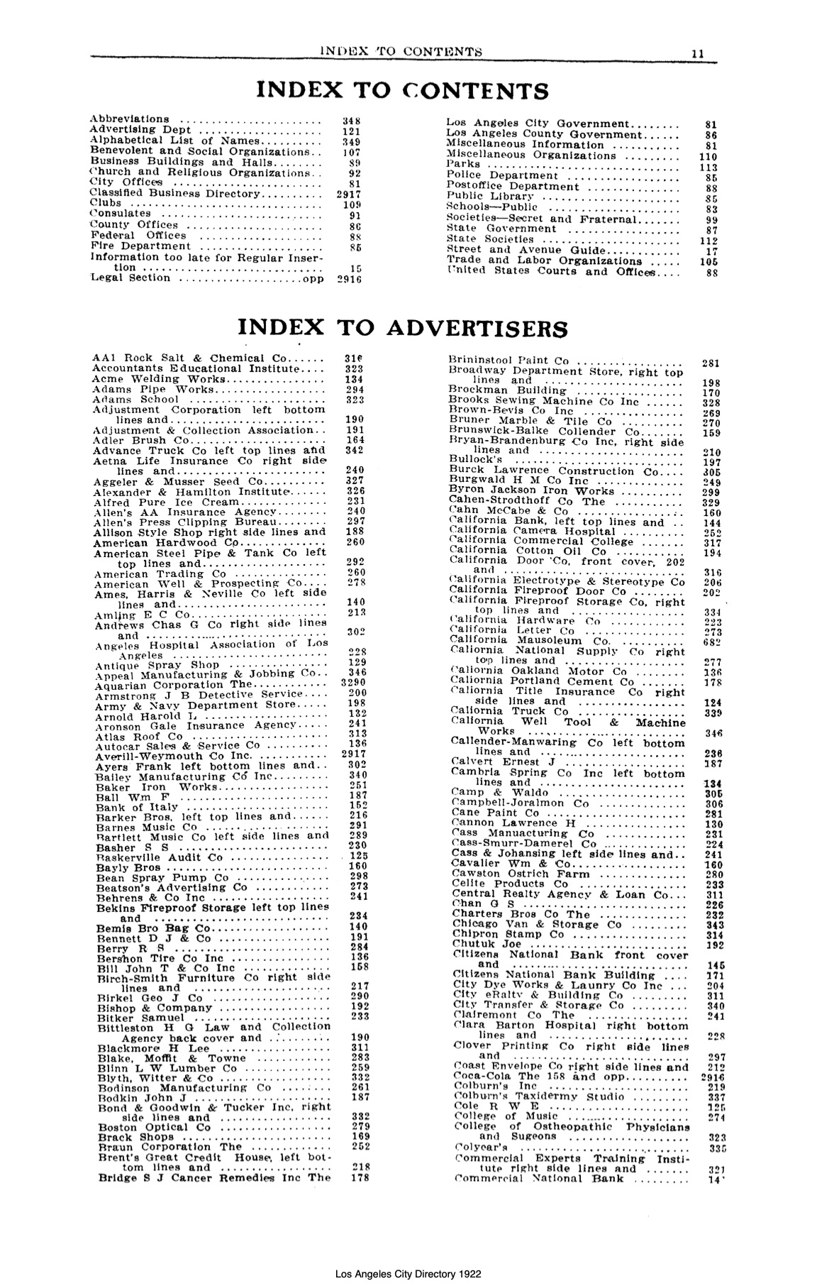 Document image missing. Admin needs to fix. 1922 Los Angeles City Directory. p11. Contents.jpg