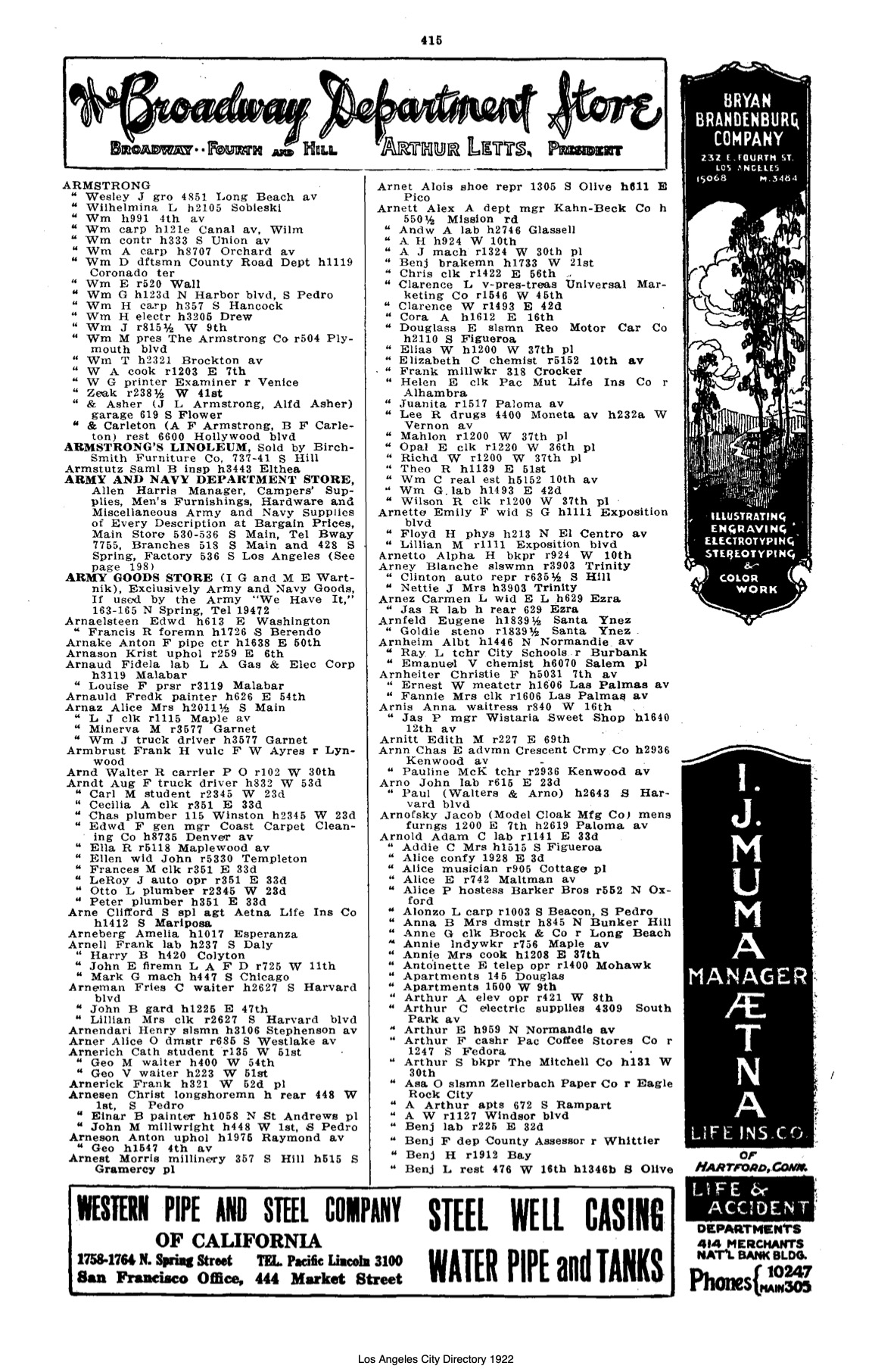 Document image missing. Admin needs to fix. 1922 Los Angeles City Directory. p415. Arnerich.jpg