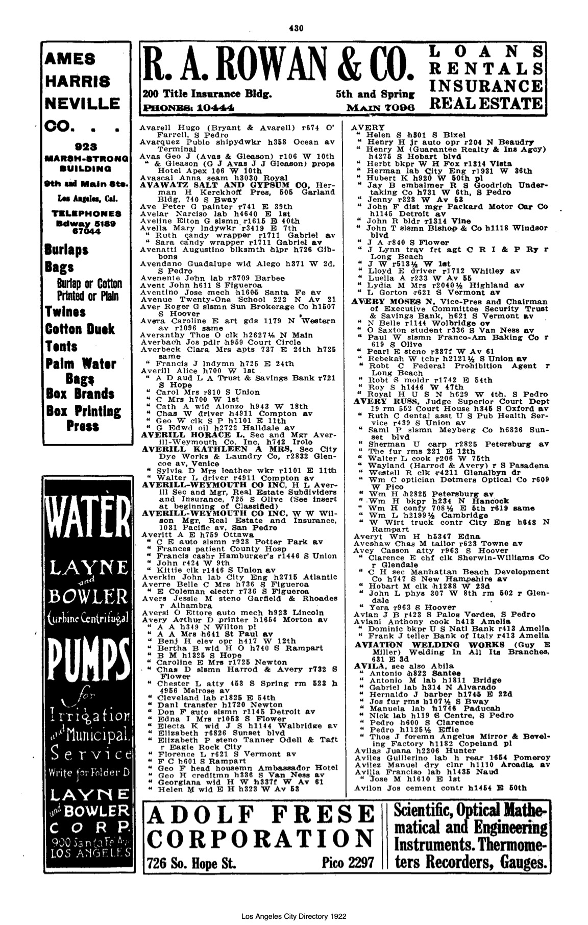 Document image missing. Admin needs to fix. 1922 Los Angeles City Directory. p430. Aviani.jpg