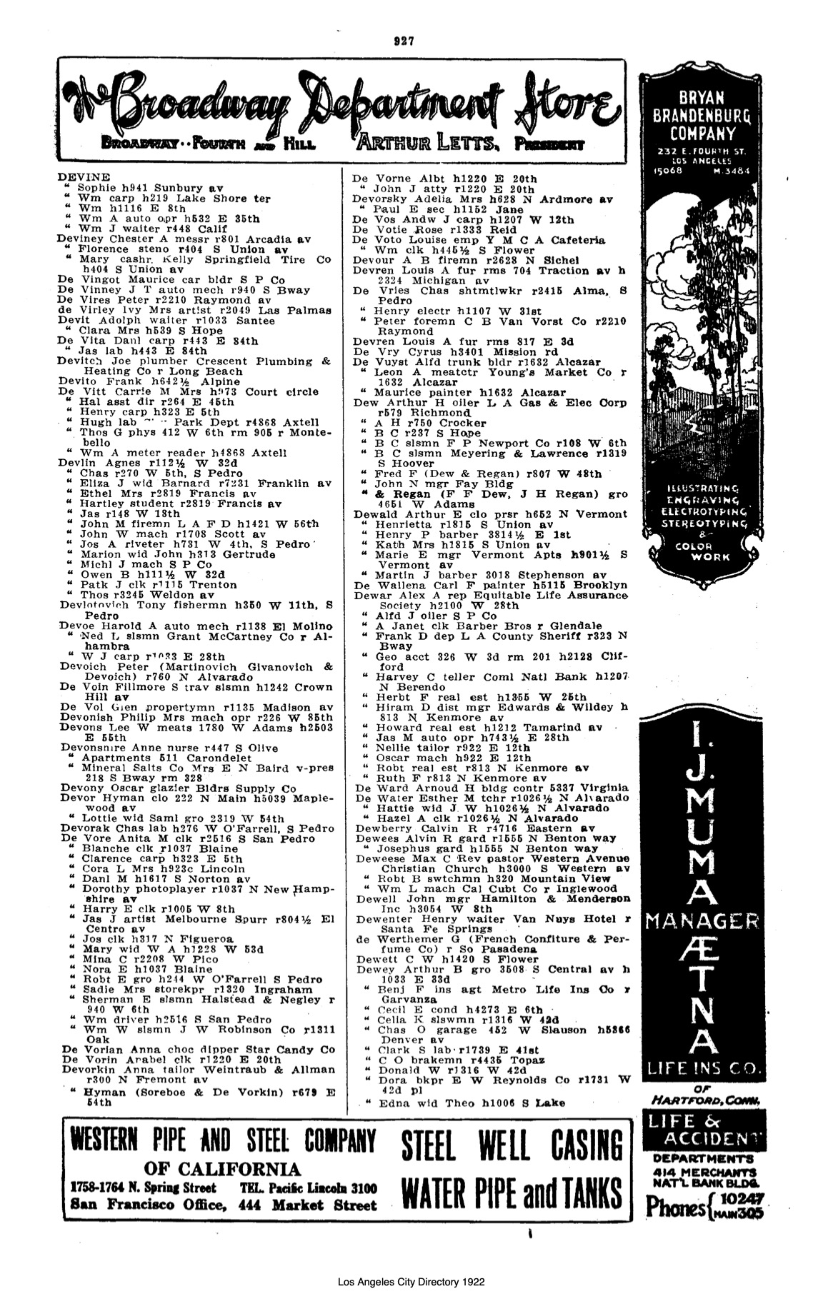 Document image missing. Admin needs to fix. 1922 Los Angeles City Directory. p927. Devoich.jpg