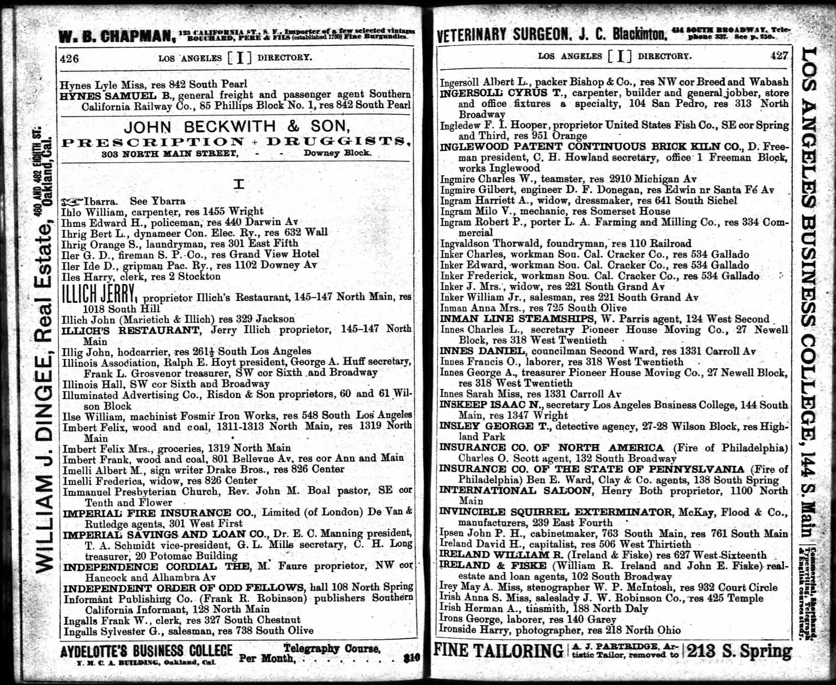 Document image missing. Admin needs to fix. 1893 Los Angeles City Directory p426. Jerry and John Illich.jpg