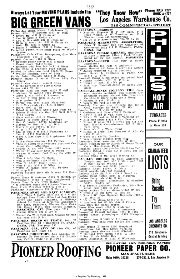 Document image missing. Admin needs to fix. 1918 Los Angeles City Directory. p1537. Paskovich.jpeg