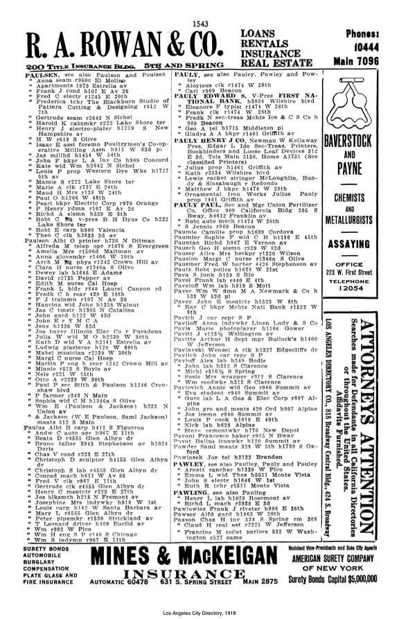 Document image missing. Admin needs to fix. 1918 Los Angeles City Directory. p1543. Pavlovich.jpeg