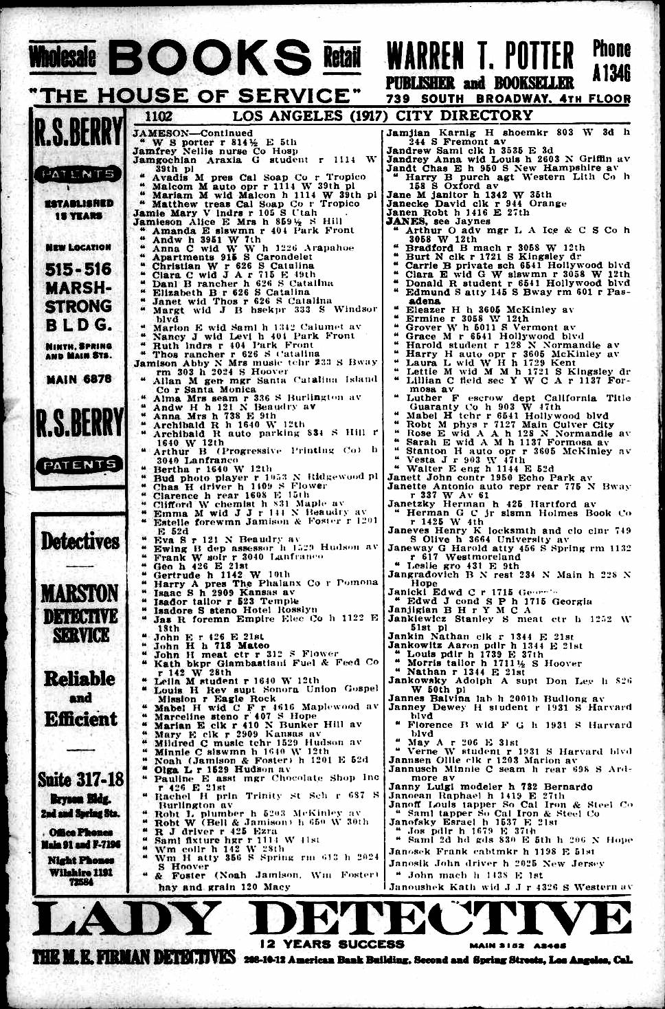 Document image missing. Admin needs to fix. 1917 Los Angeles City Directory. p1102. Jangradovich.jpg