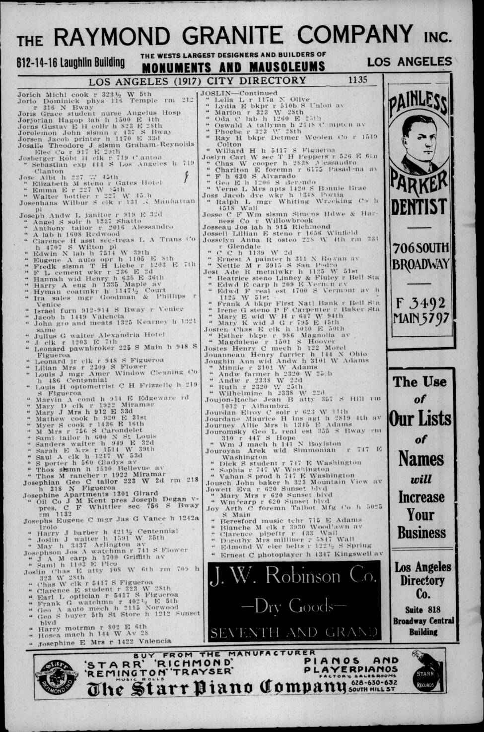 Document image missing. Admin needs to fix. 1917 Los Angeles City Directory. p1135 Jorich.jpg