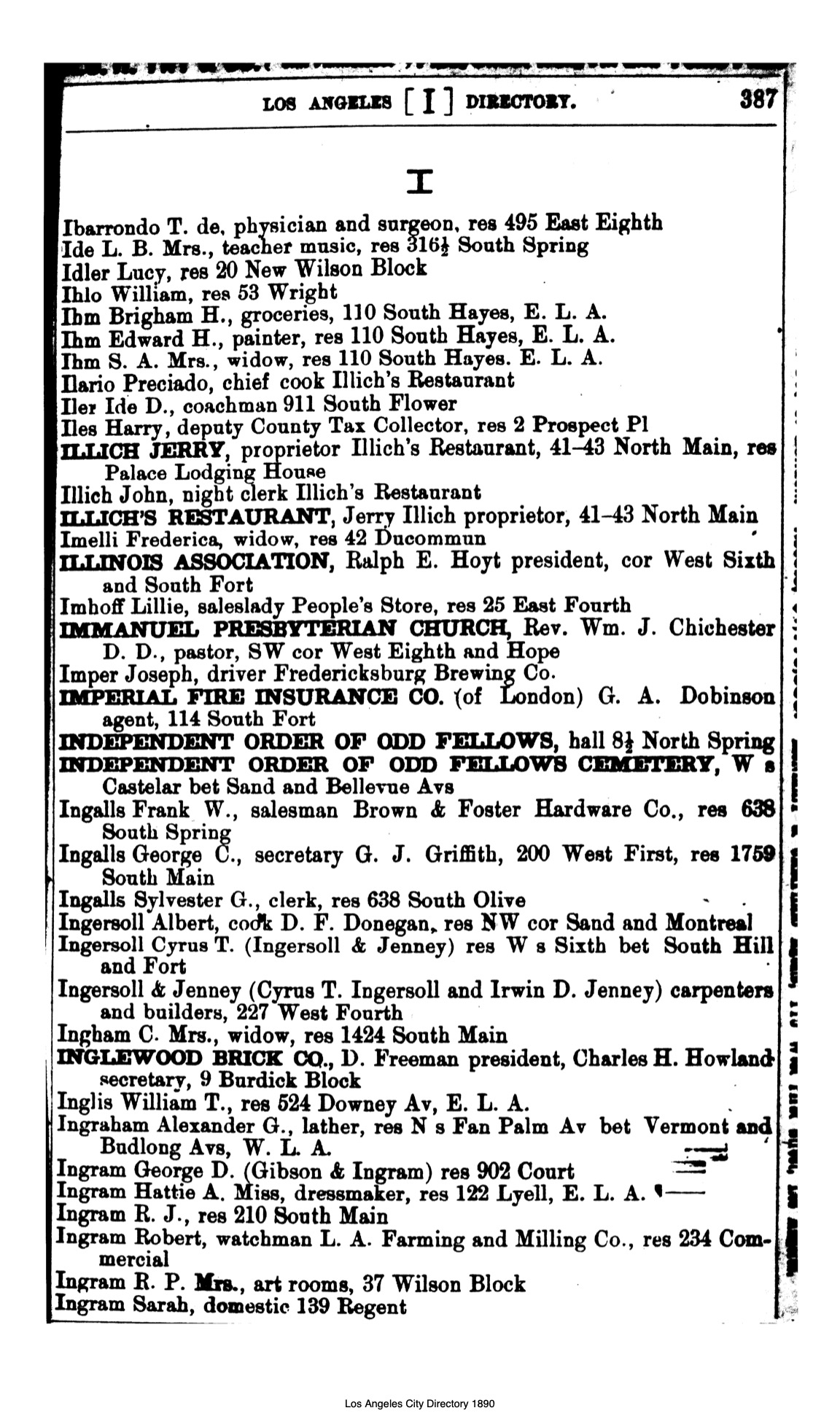 Document image missing. Admin needs to fix. 1890 Los Angeles City Directory-Corran. p387. Illichs.jpg