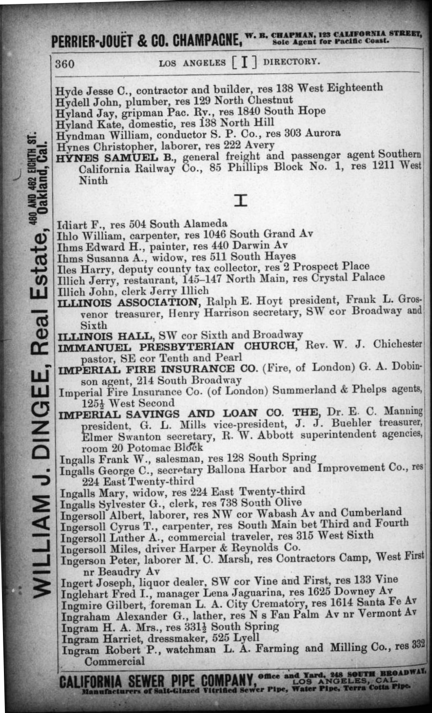 Document image missing. Admin needs to fix. 1891 Los Angeles City Directory (WHL Corran. 4th Edition). p360. Illich .jpg