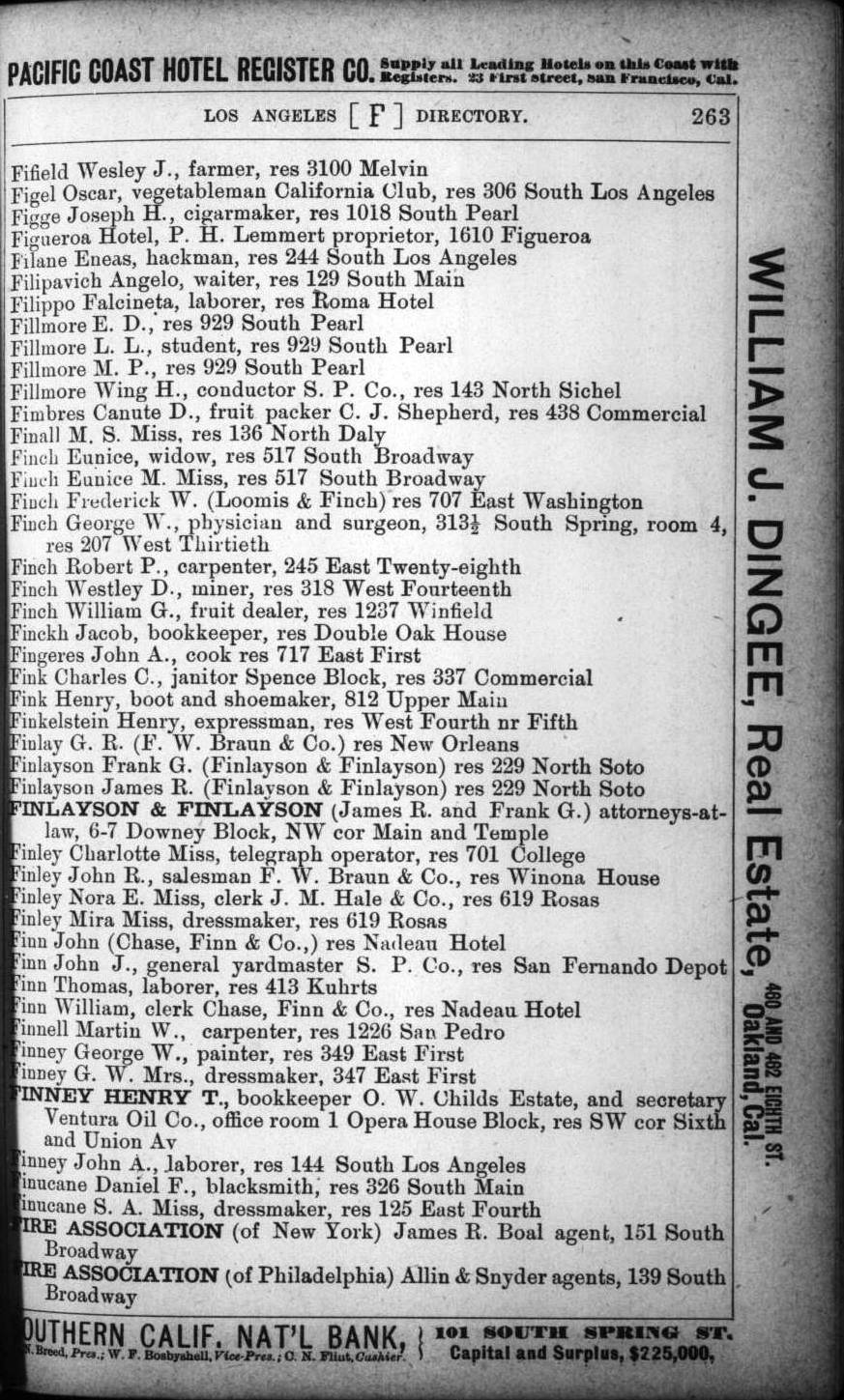 Document image missing. Admin needs to fix. 1891 Los Angeles City Directory (WHL Corran. 4th Edition). p263. Filipavich .jpg