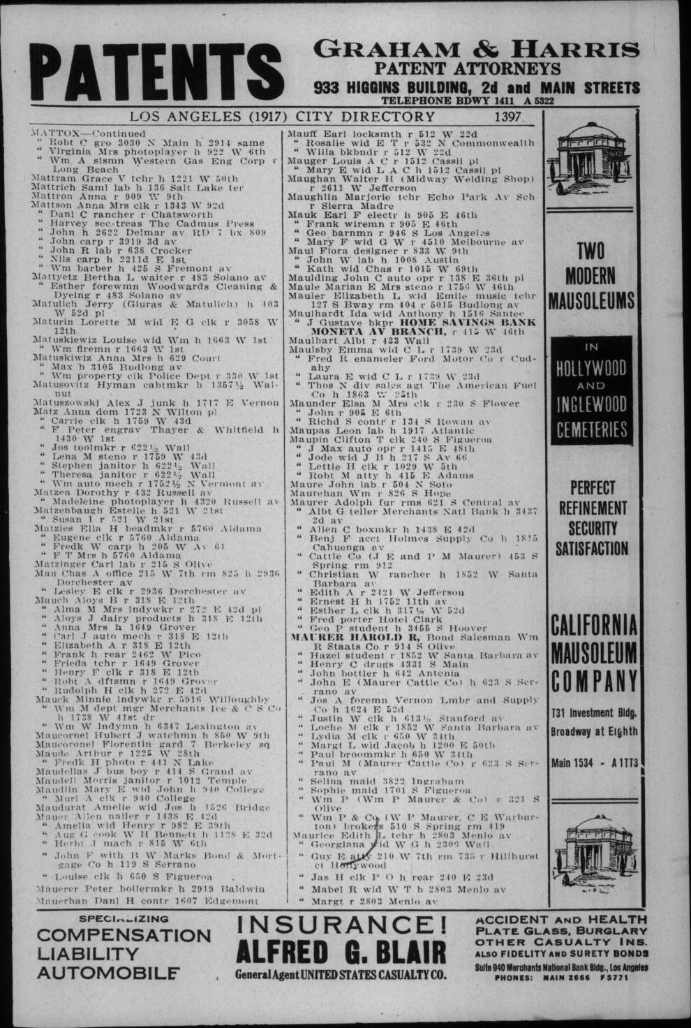 Document image missing. Admin needs to fix. 1917 Los Angeles City Directory. p1397. Matulich.jpg