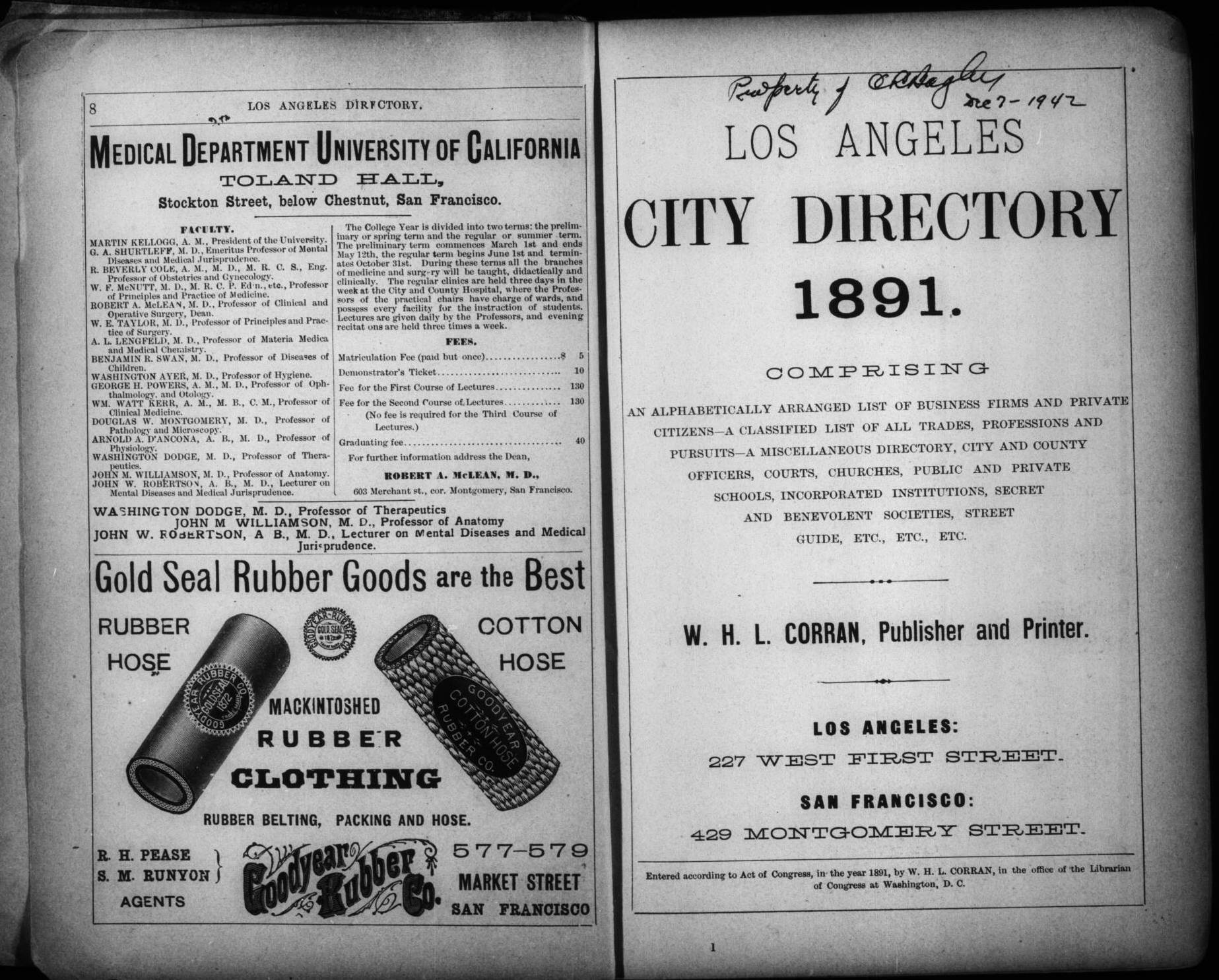 Document image missing. Admin needs to fix. 1891 Los Angeles City Directory (WHL Corran. 4th Edition). p1. Title Page.jpg