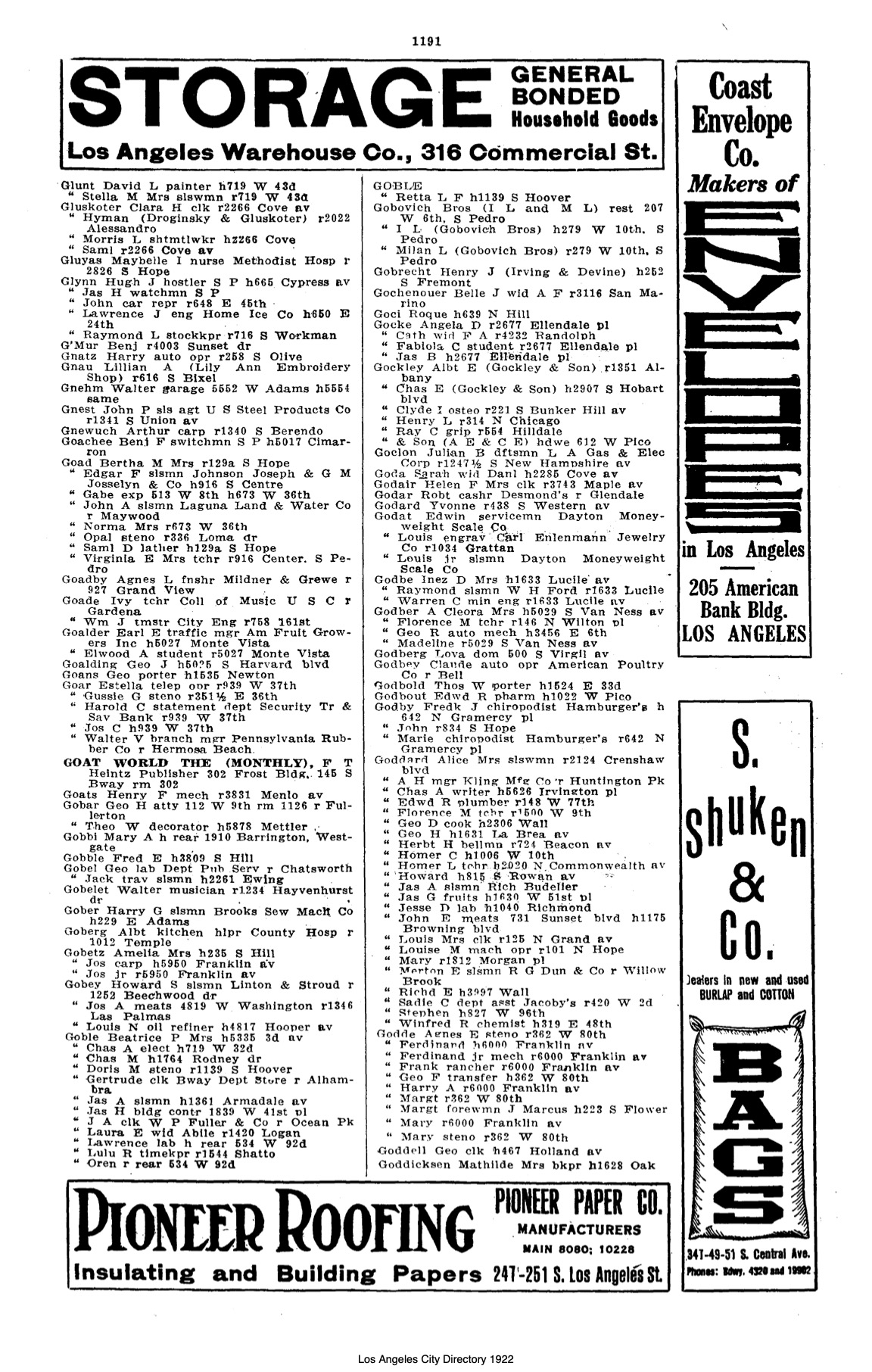 Document image missing. Admin needs to fix. 1922 Los Angeles City Directory. p1191. Gobovich.jpg