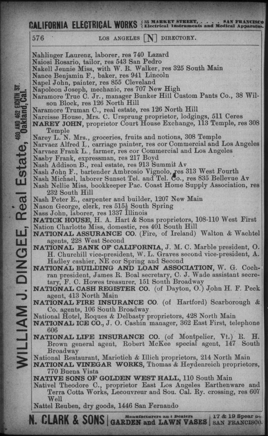 Document image missing. Admin needs to fix. 1893 Los Angeles City Directory p576. National Restaurant.jpg