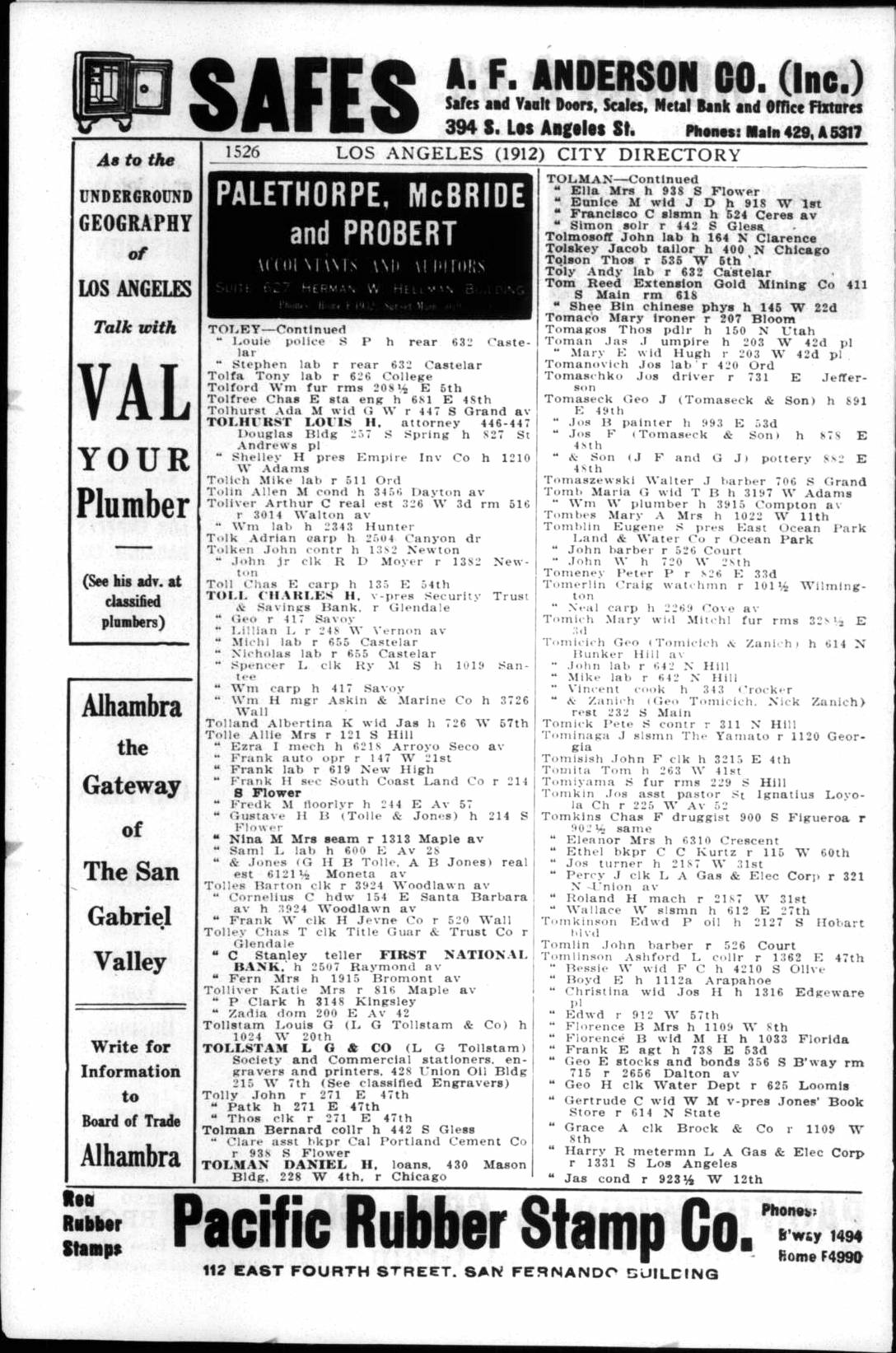 Document image missing. Admin needs to fix. 1912 Los Angeles City Directory. p1526 Tomicich.jpg