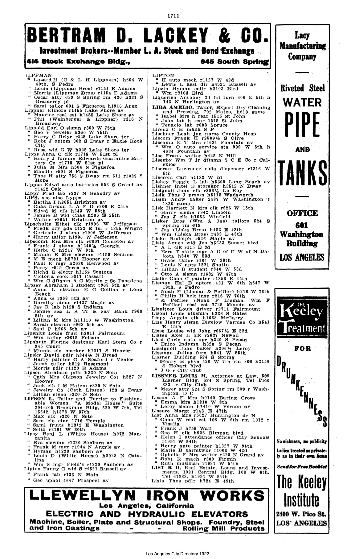 Document image missing. Admin needs to fix. 1922 Los Angeles City Directory. p1711. Lise.jpg