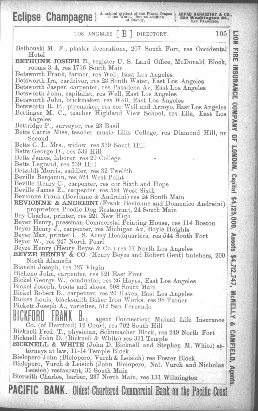 Document image missing. Admin needs to fix. 1887 Los Angeles City Directory. Corran. p105. Bielopero.jpg