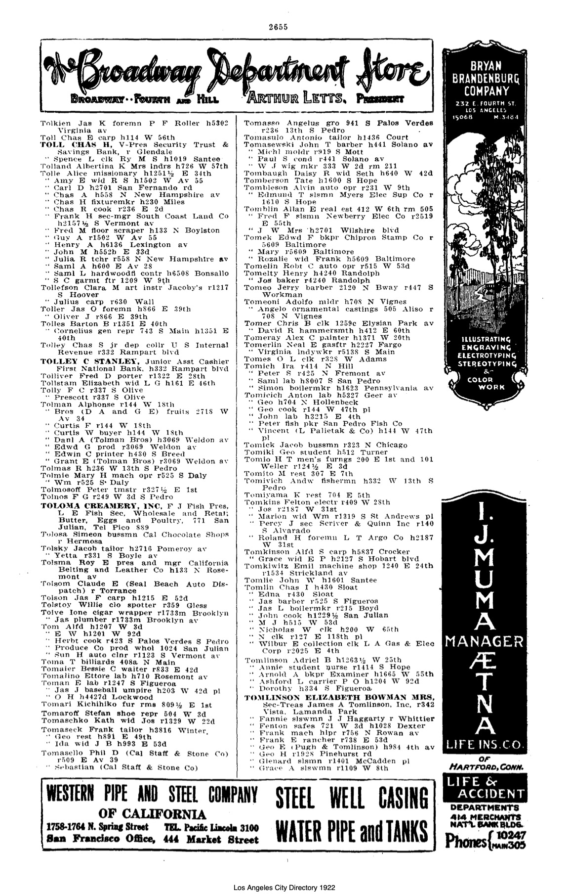 Document image missing. Admin needs to fix. 1922 Los Angeles City Directory. p2655. Tomicich.jpg