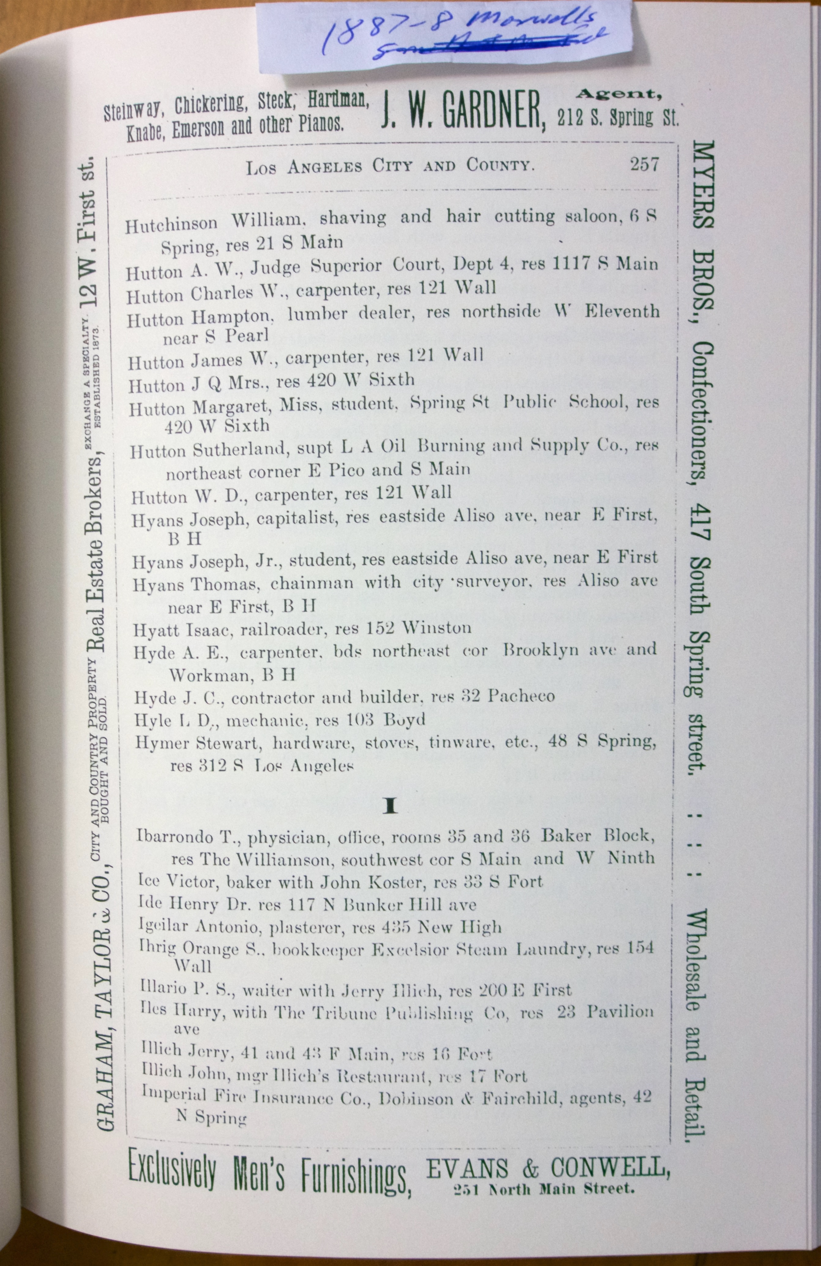 Document image missing. Admin needs to fix. 1887-8 Los Angeles City and County Guide. Maxwell's. p257. Illichs restos and reses.jpg