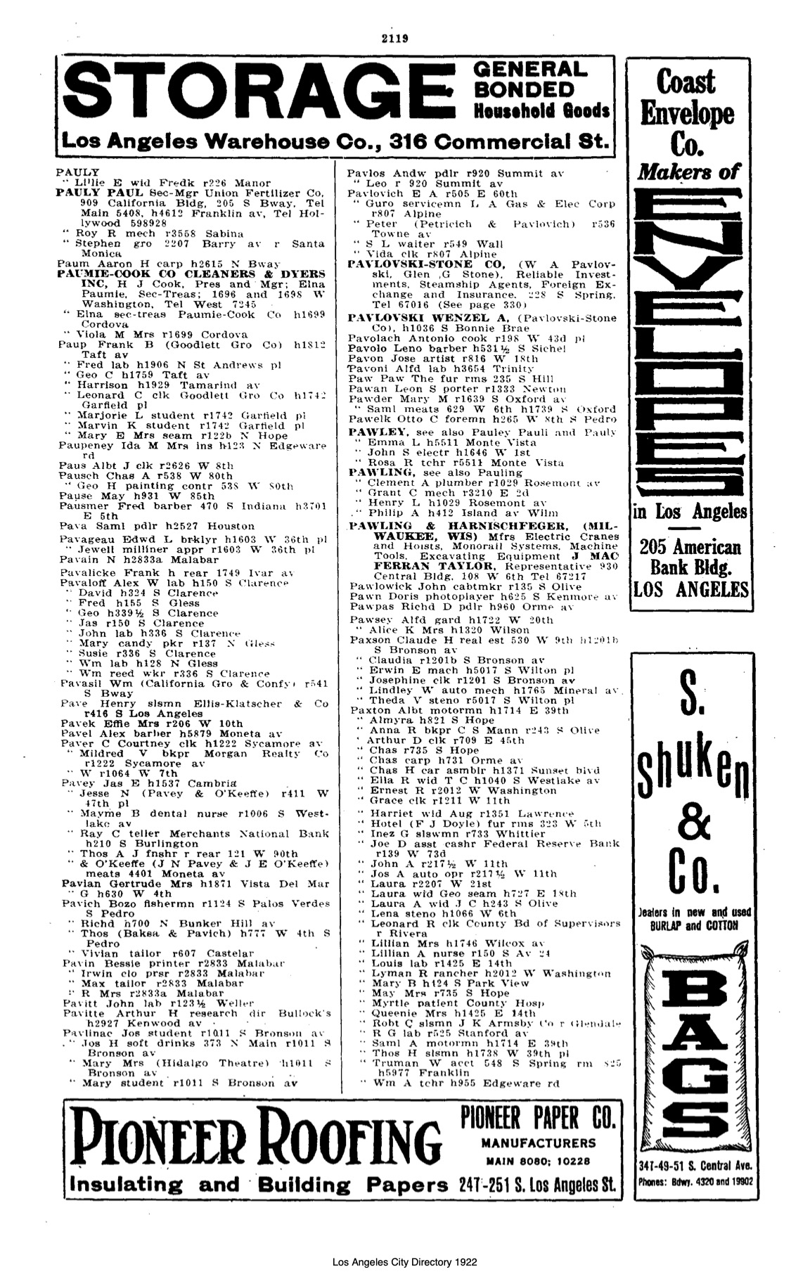 Document image missing. Admin needs to fix. 1922 Los Angeles City Directory. p2119. Pavlovich.jpg