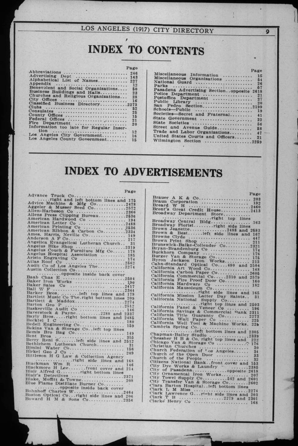 Document image missing. Admin needs to fix. 1917 Los Angeles City Directory. p9. ToC [early pages missing].jpg