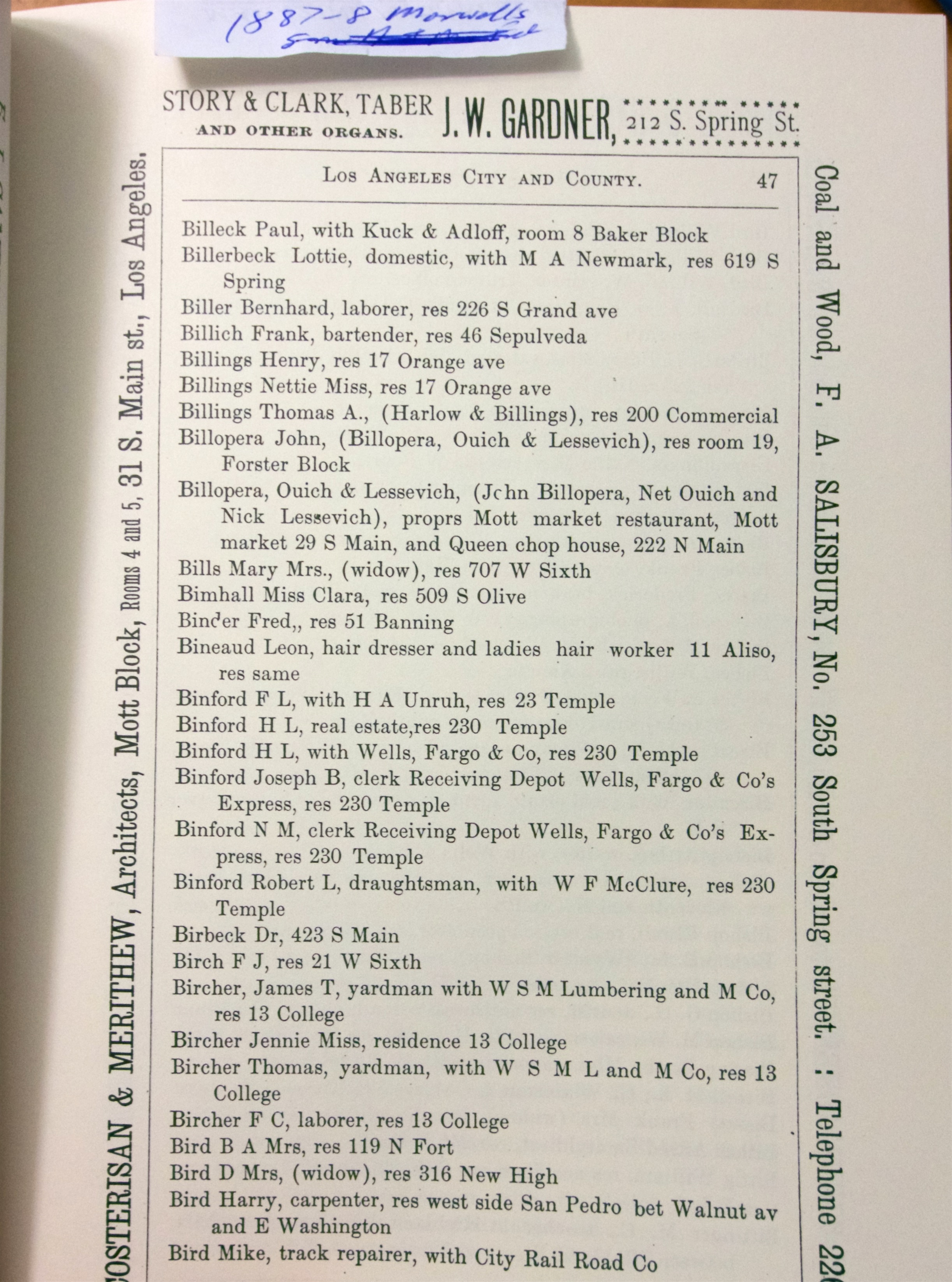 Document image missing. Admin needs to fix. 1887-8 Los Angeles City and County Guide. Maxwell's. p47. Billopera John.jpg