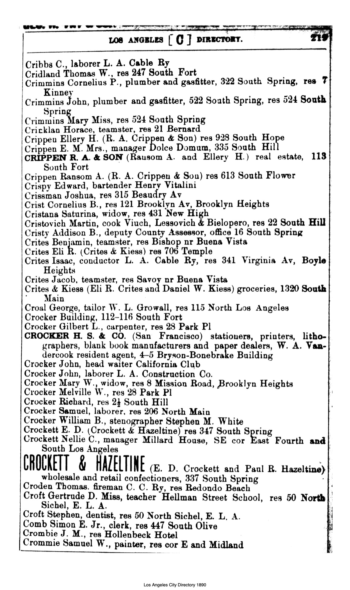 Document image missing. Admin needs to fix. 1890 Los Angeles City Directory-Corran. p219. Cristovich.jpg