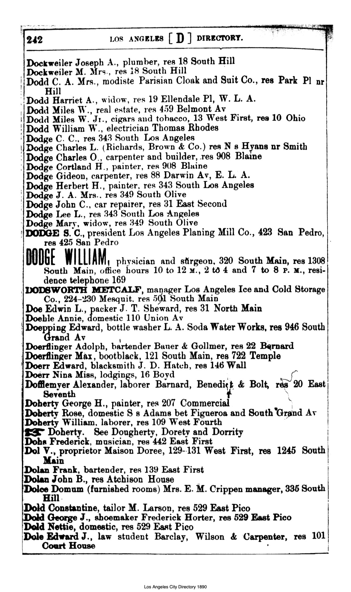 Document image missing. Admin needs to fix. 1890 Los Angeles City Directory-Corran. p242. Dol.jpg