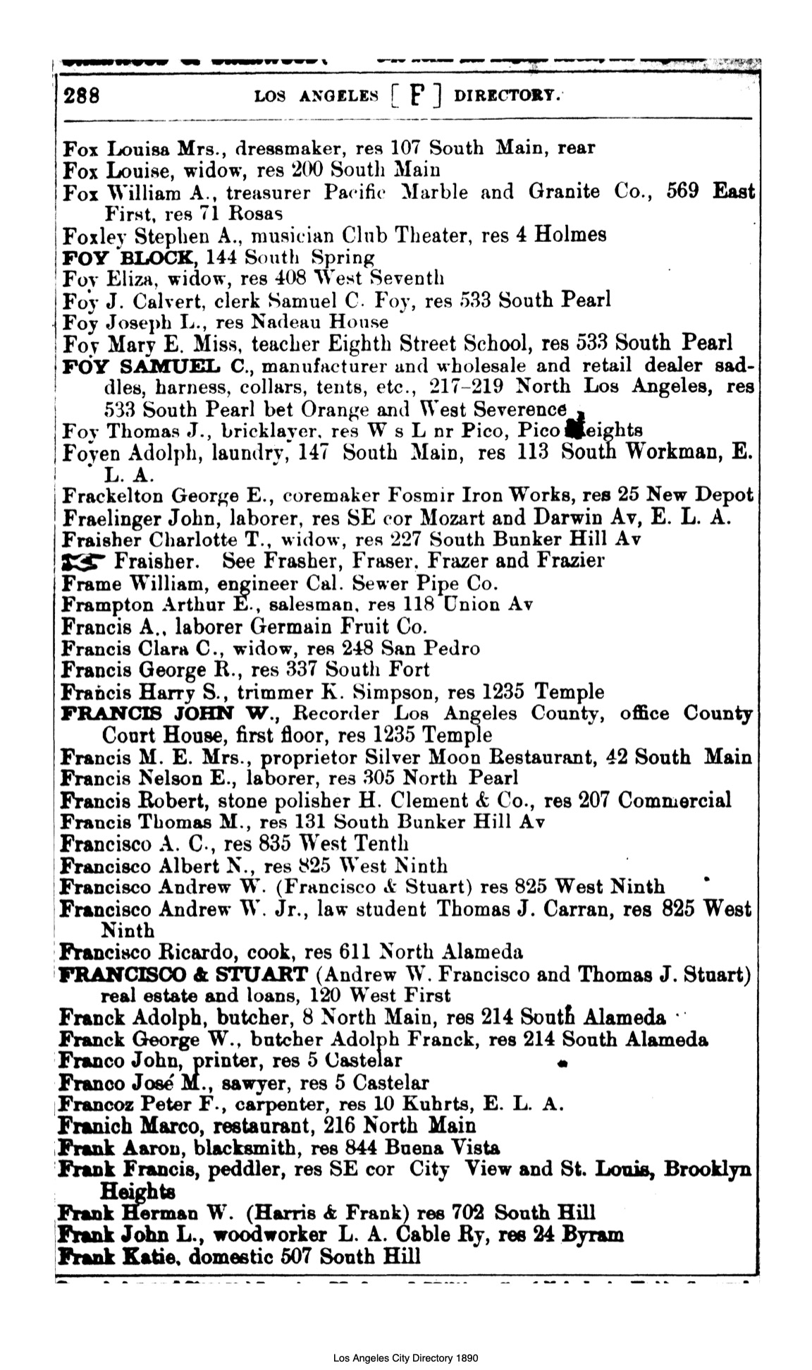 Document image missing. Admin needs to fix. 1890 Los Angeles City Directory-Corran. p288. Franich.jpg