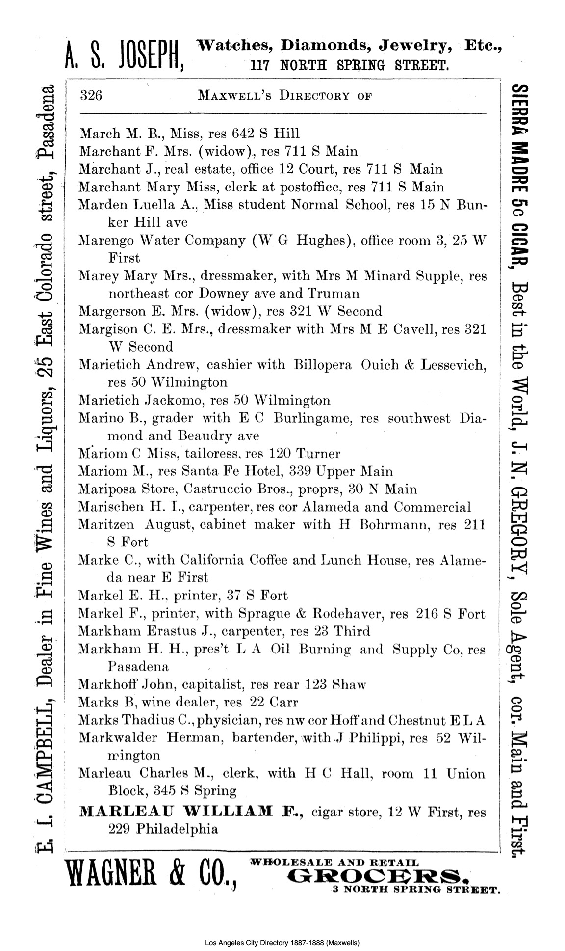 Document image missing. Admin needs to fix. 1887-8 Los Angeles City and County Guide. Maxwell's. p326. Marietich. Andrew & Jackomo res etc.jpg