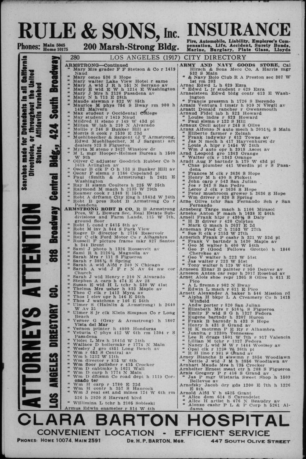 Document image missing. Admin needs to fix. 1917 Los Angeles City Directory. p280. Arnerich.jpg