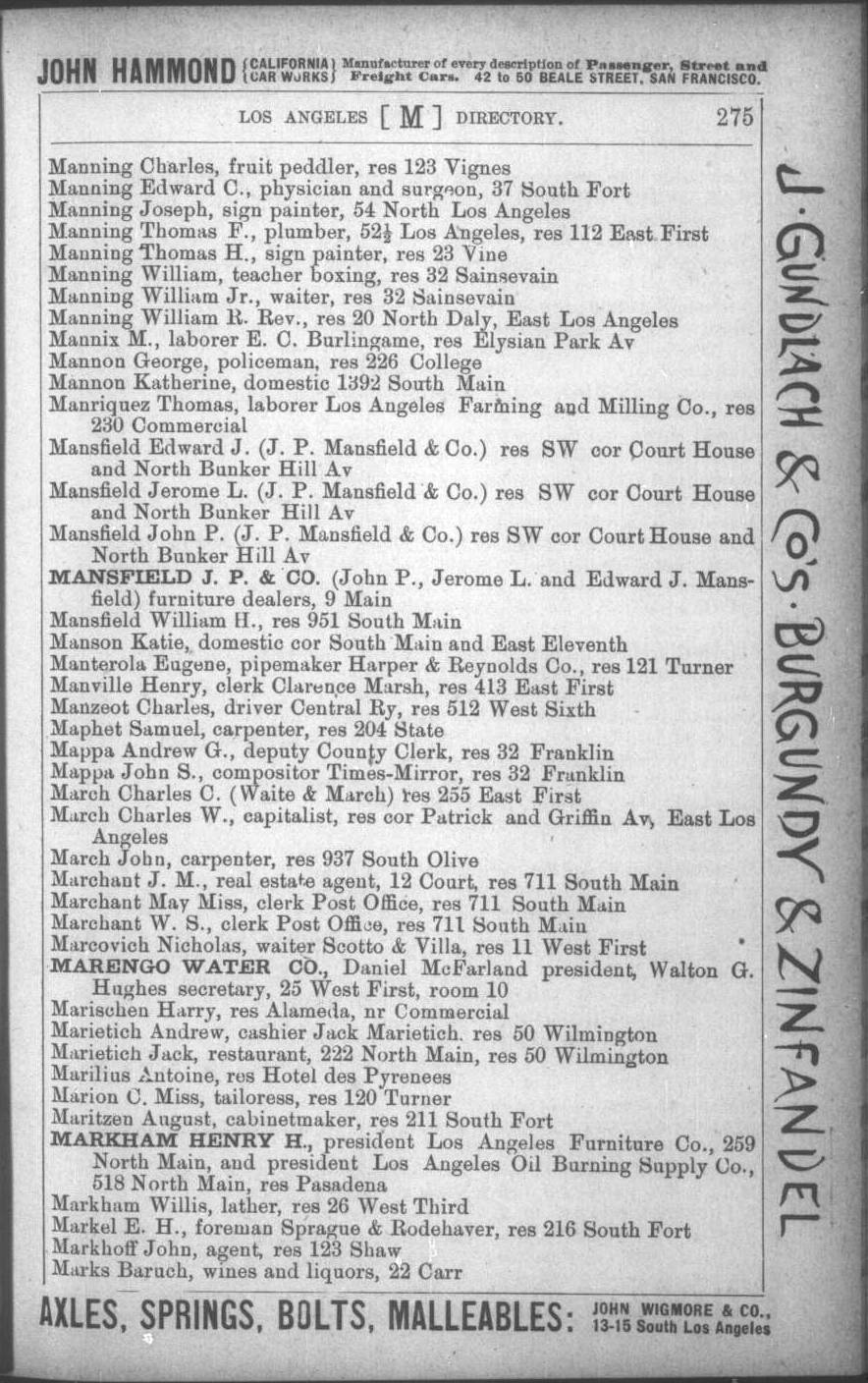 Document image missing. Admin needs to fix. 1887 Los Angeles City Directory. Corran. p275. Marietichs.jpg