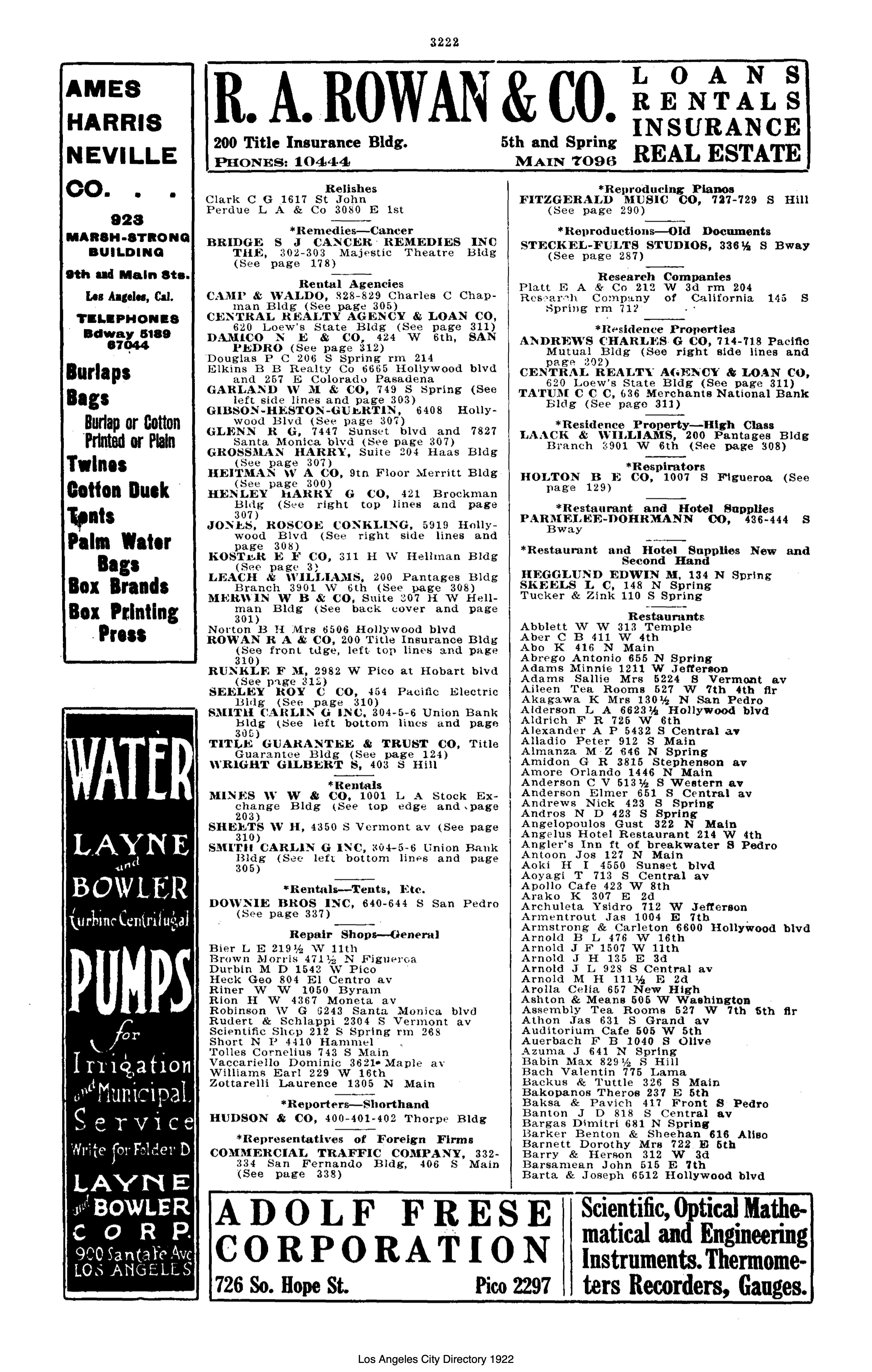 Document image missing. Admin needs to fix. 1922 Los Angeles City Directory. p3222. Restaurants.jpg