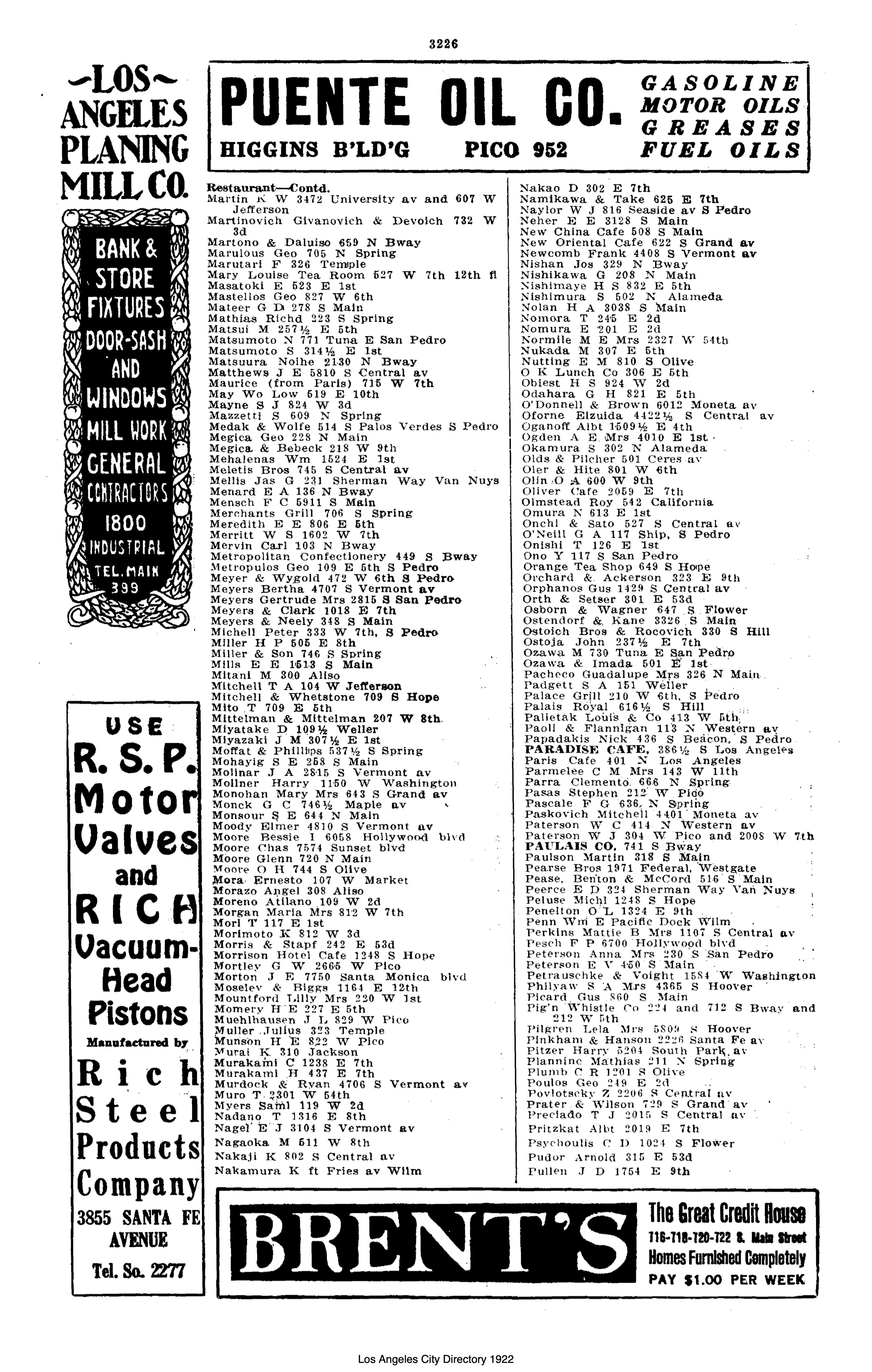 Document image missing. Admin needs to fix. 1922 Los Angeles City Directory. p3226. Restaurants.jpg