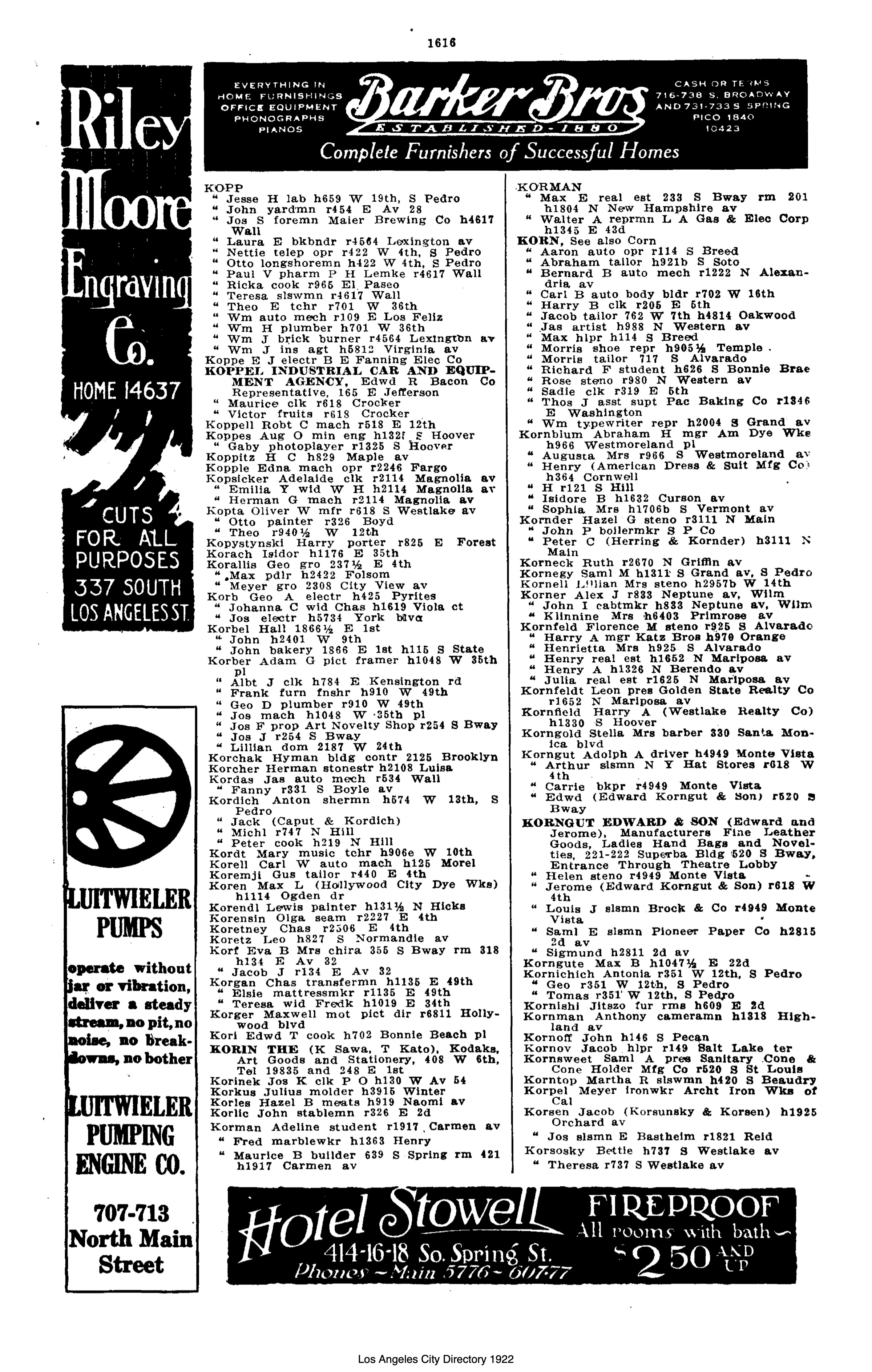 Document image missing. Admin needs to fix. 1922 Los Angeles City Directory. p1616. Kordich.jpg