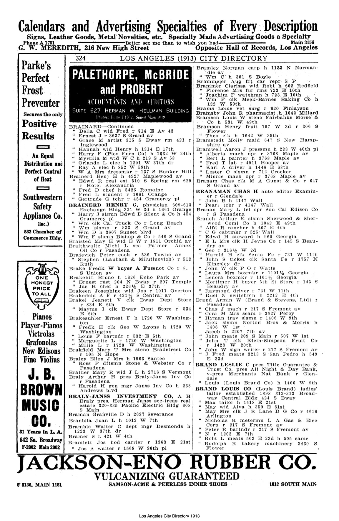 Document image missing. Admin needs to fix. 1913 Los Angeles City Directory. p324. Brajevich.jpg