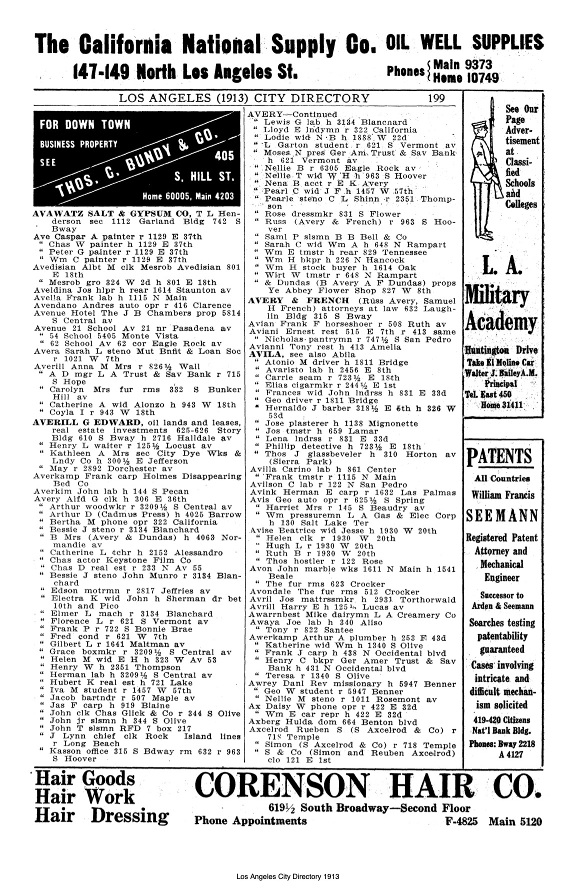 Document image missing. Admin needs to fix. 1913 Los Angeles City Directory. p199. Aviani.jpg