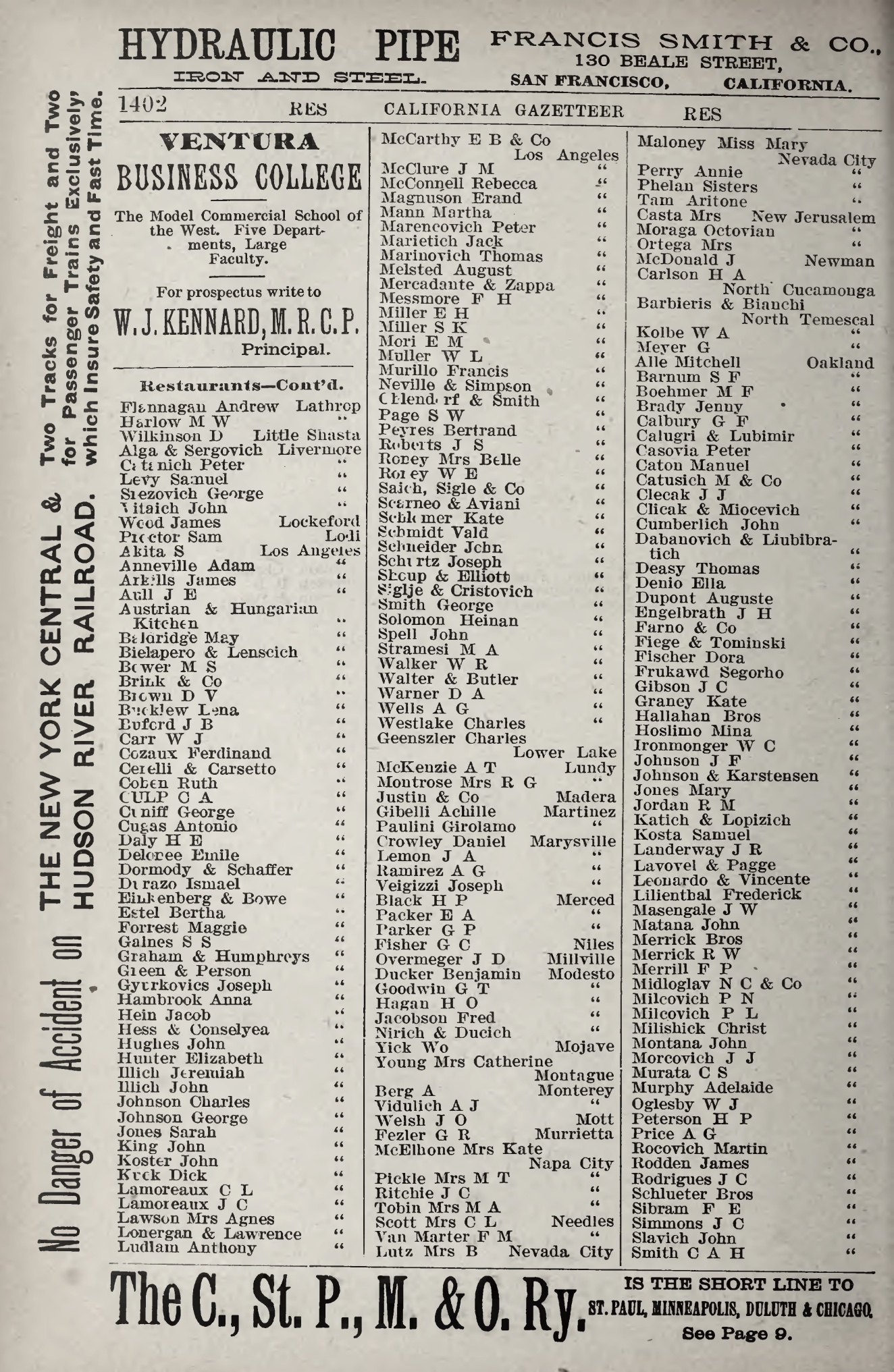 Document image missing. Admin needs to fix. 1893 California Gazetteer and Business Directory p1402. Restaurants Los Angeles.jpg