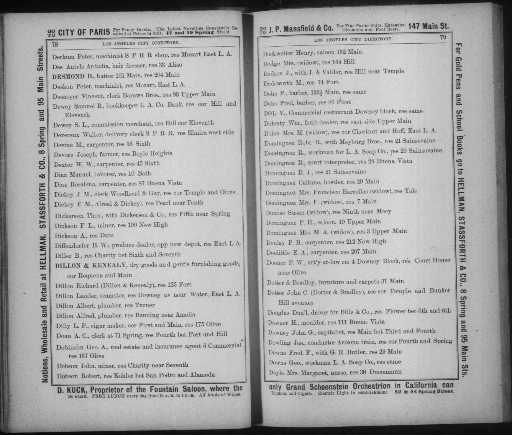 Document image missing. Admin needs to fix. 1883-1884 Los Angeles and Santa Ana Valley, Los Angeles Directory Publishing Co. p79 res. Commercial Rest. V Dol.Downey Block.jpg