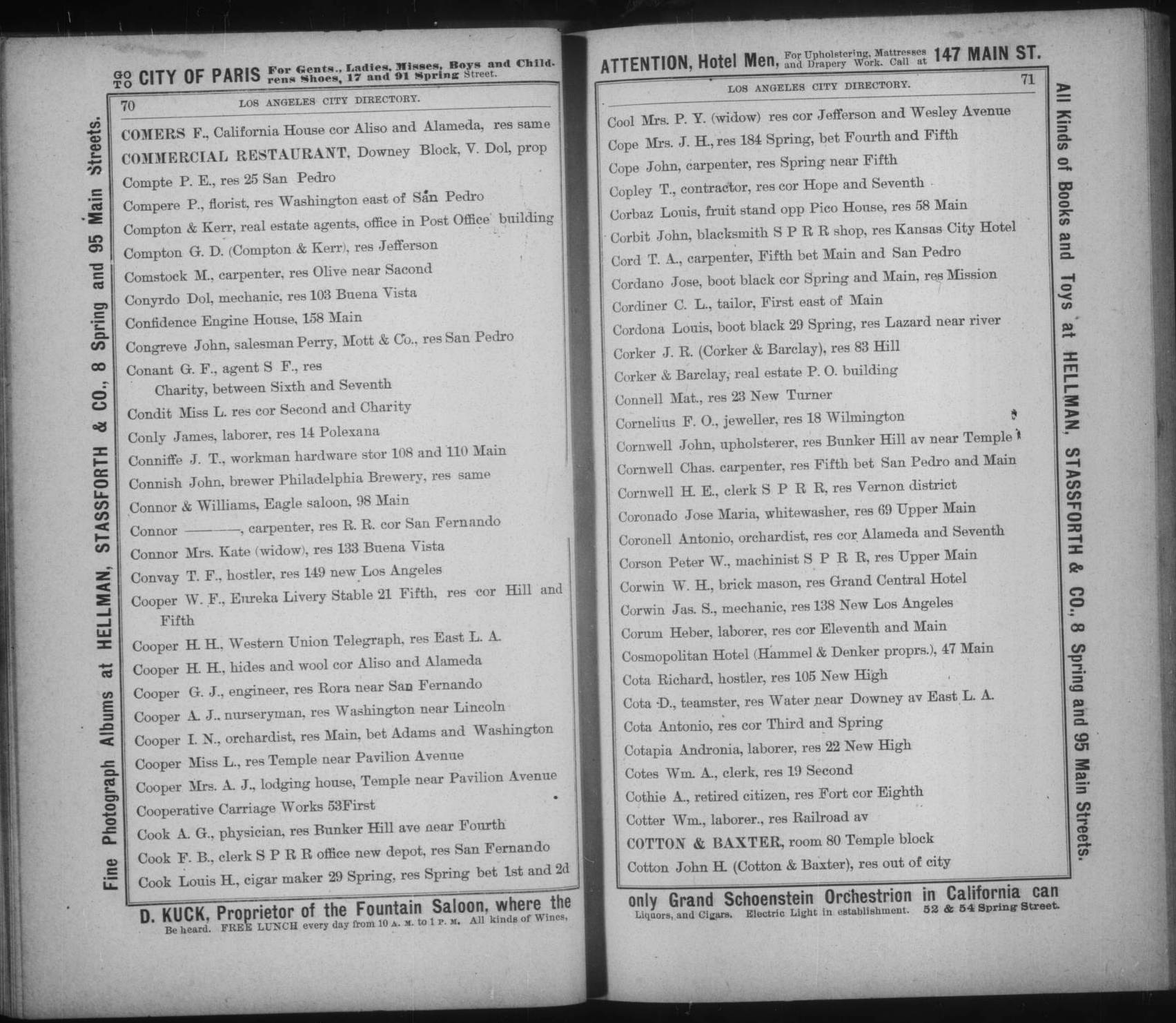 Document image missing. Admin needs to fix. 1883-1884 Los Angeles and Santa Ana Valley, Los Angeles Directory Publishing Co. p70. Commercial Rest. V Dol.Downey Block.jpg