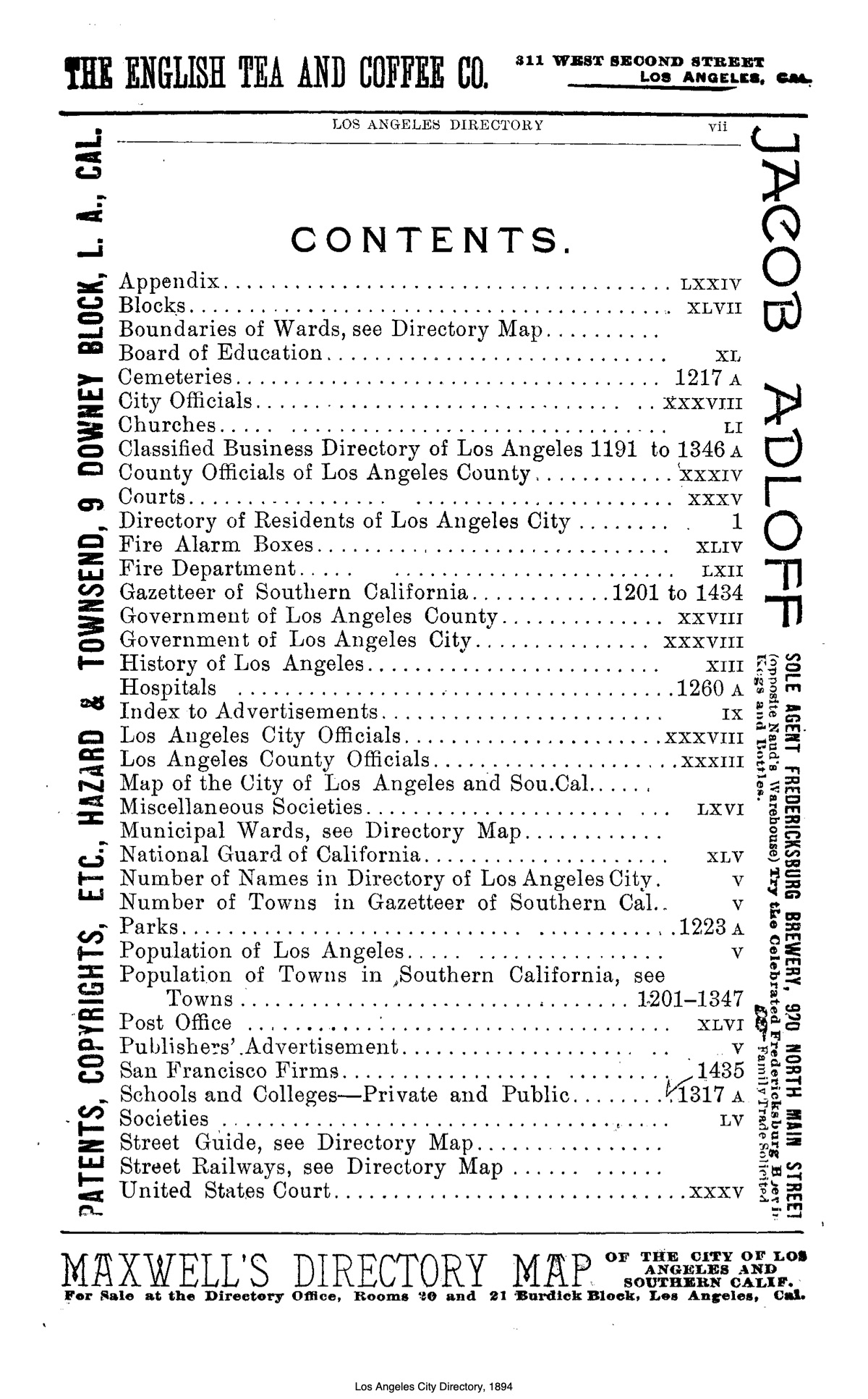 Document image missing. Admin needs to fix. 1894 Los Angeles City Directory-Maxwell.  pvii. Contents.jpg