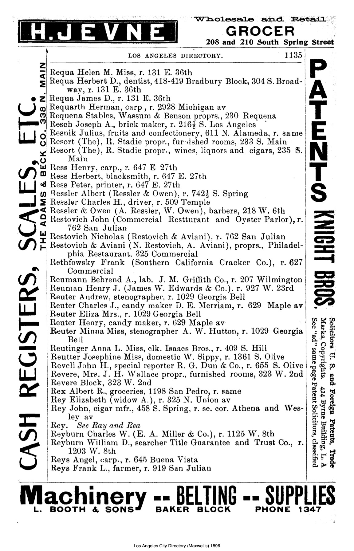 Document image missing. Admin needs to fix. 1896 Los Angeles City Directory. p1135, Restovich.jpg