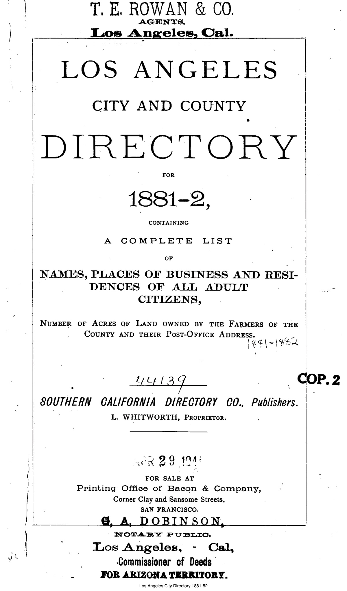 Document image missing. Admin needs to fix. 1881-2 Los Angeles City Directory. p9. Title Page.jpg