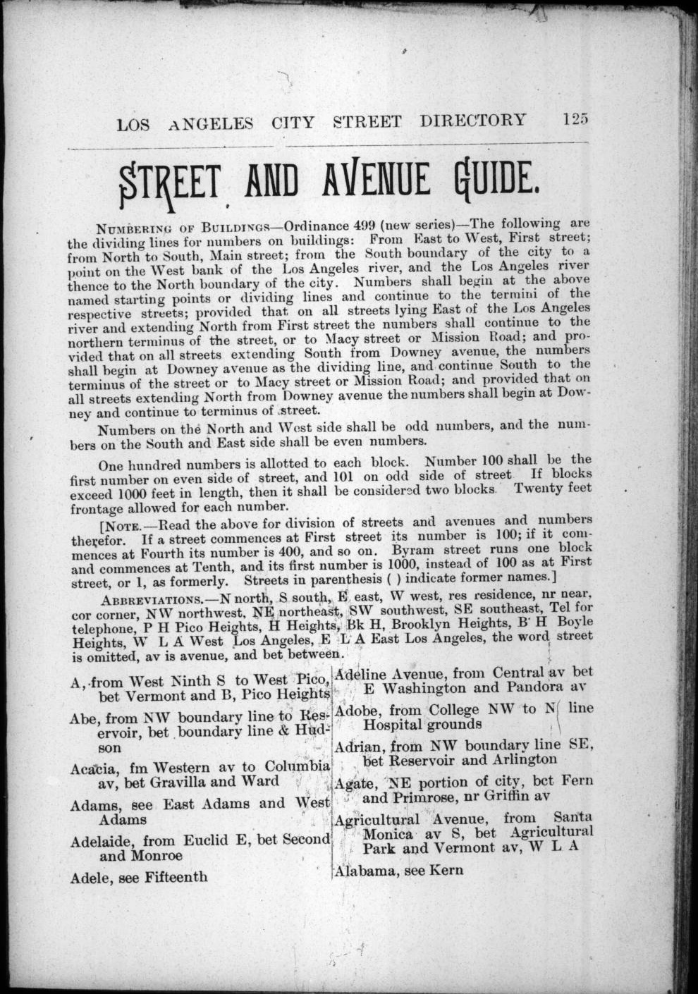 Document image missing. Admin needs to fix. 1890–1 Los Angeles and Orange County Business Directory (WM Pearsall). p125 Street numbering (also shown on p118).jpg