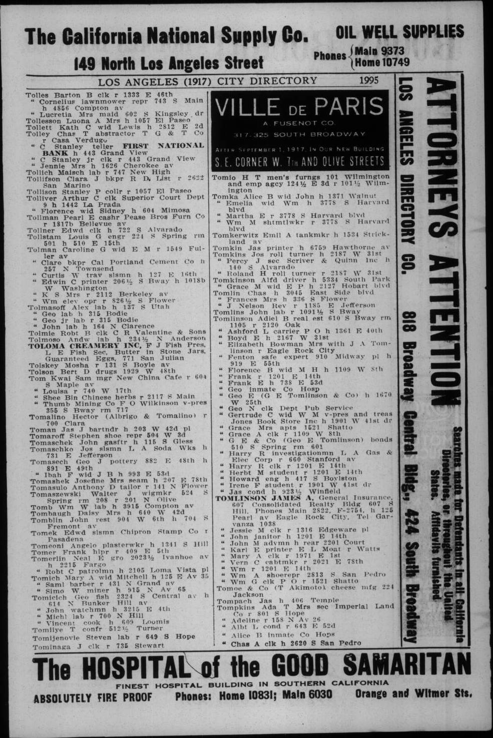 Document image missing. Admin needs to fix. 1917 Los Angeles City Directory. p1995. Tomicich.jpg