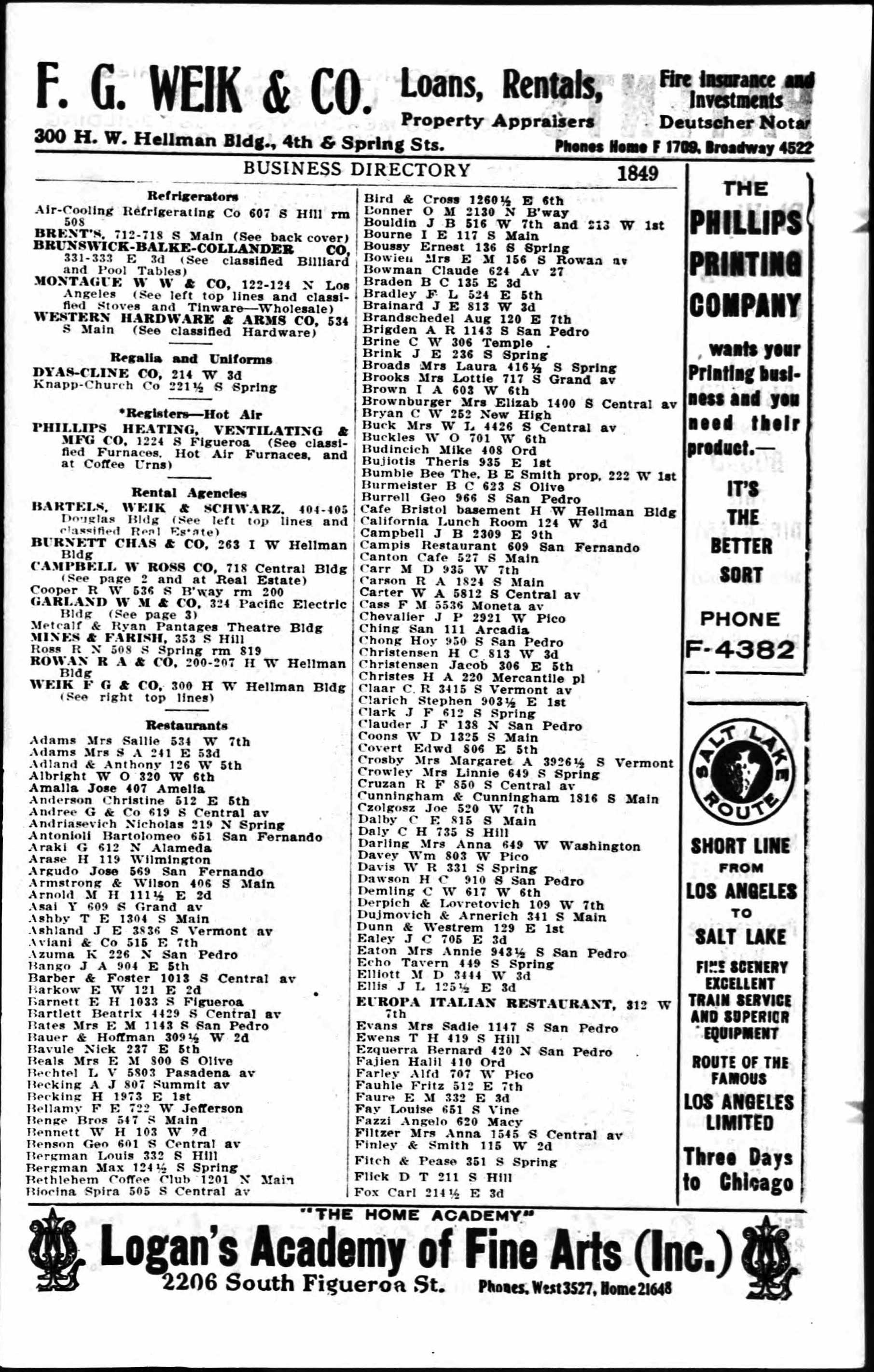 Document image missing. Admin needs to fix. 1911 Los Angeles City Directory. p1849. Restaurants. A-Fox.jpg