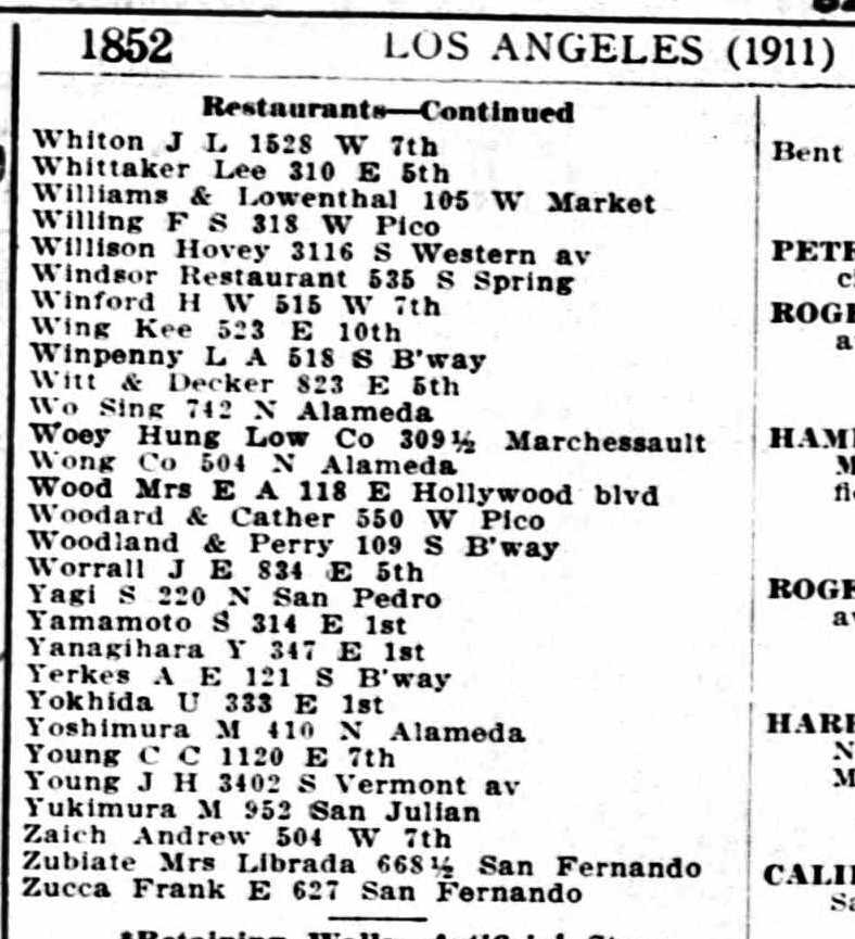 Document image missing. Admin needs to fix. 1911 Los Angeles City Directory. p1852. Restaurants.jpg