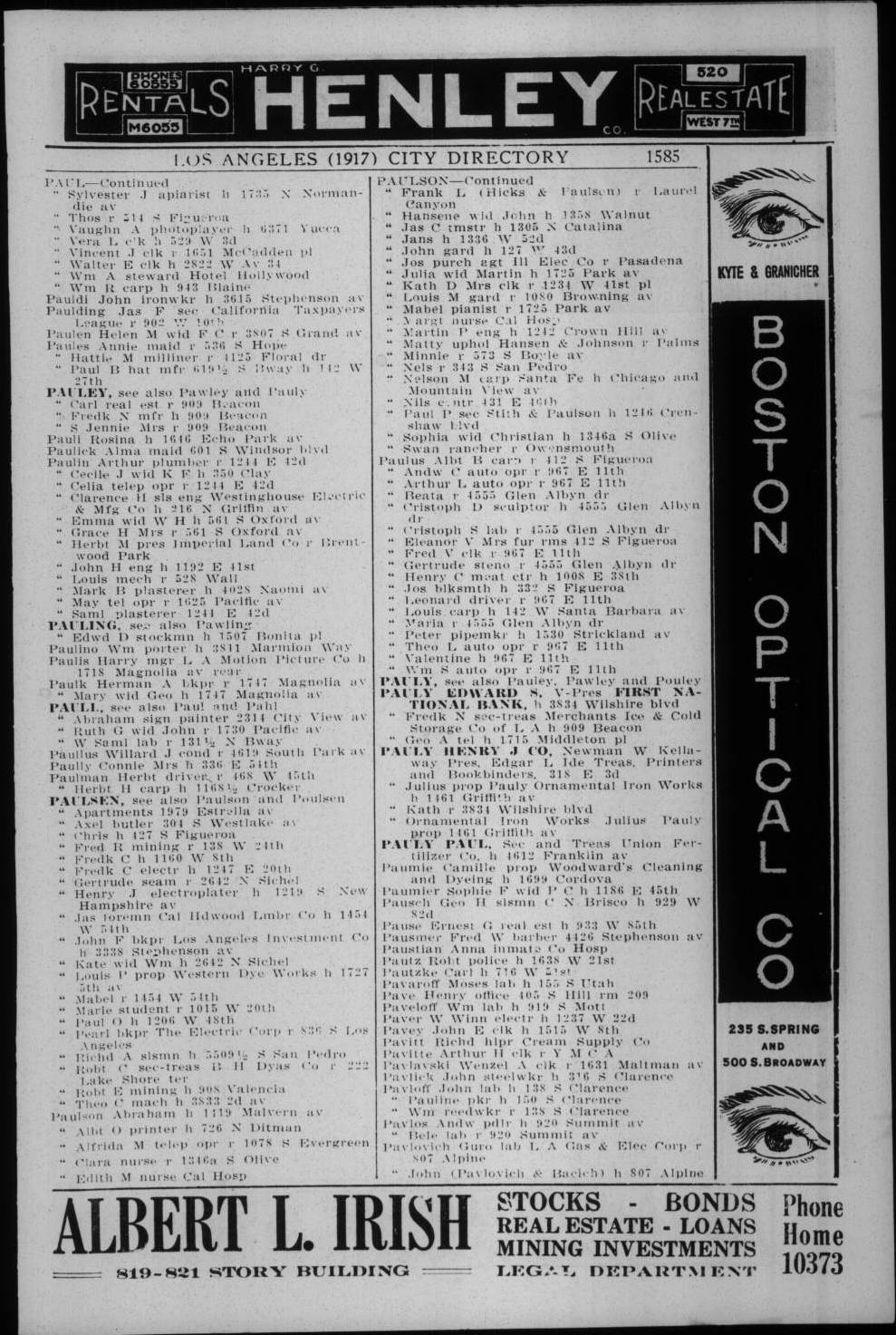 Document image missing. Admin needs to fix. 1917 Los Angeles City Directory. p1585. Pavlovich.a.jpg