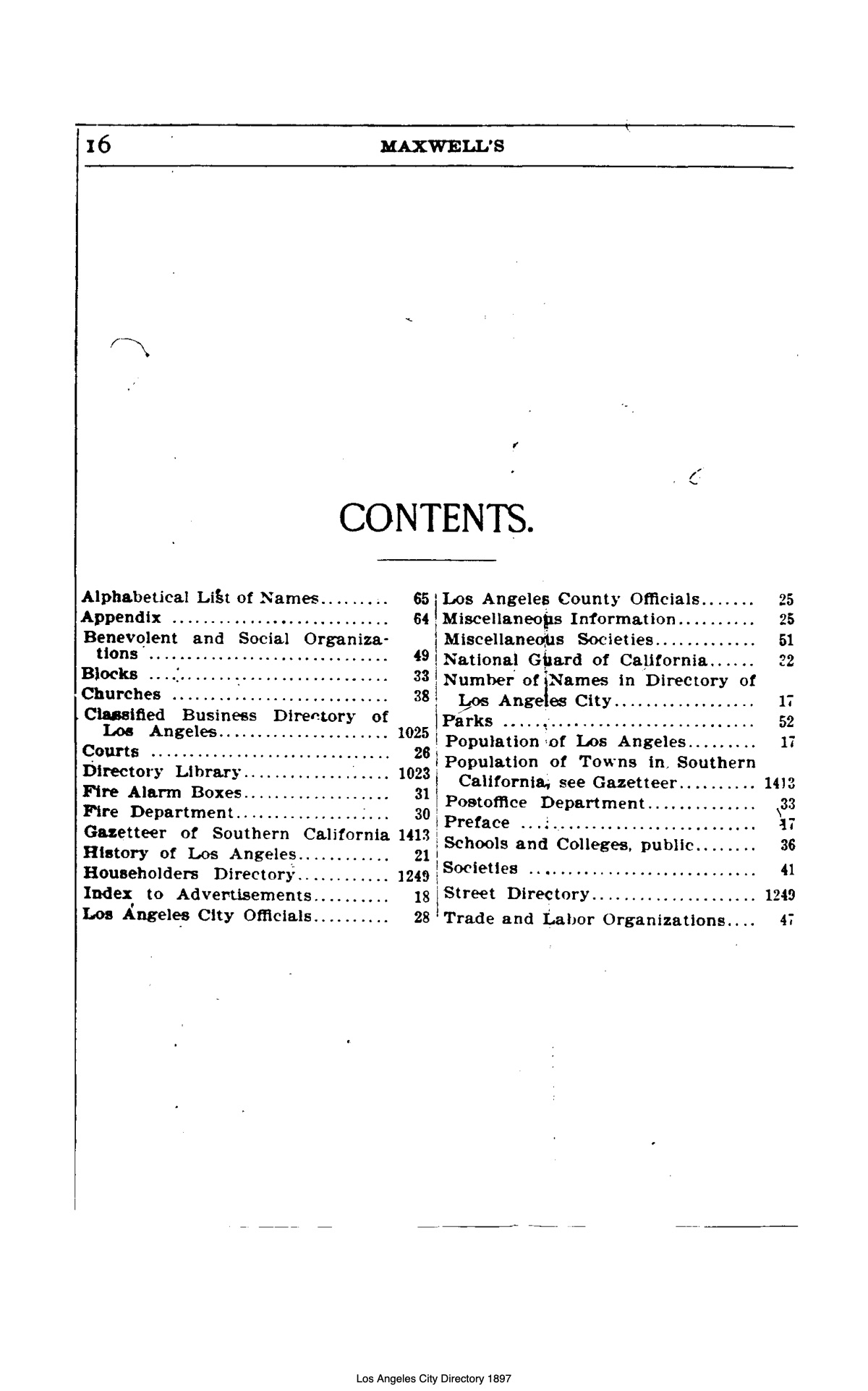 Document image missing. Admin needs to fix. 1897 Los Angeles City Directory. Maxwell. p16. Contents.jpg