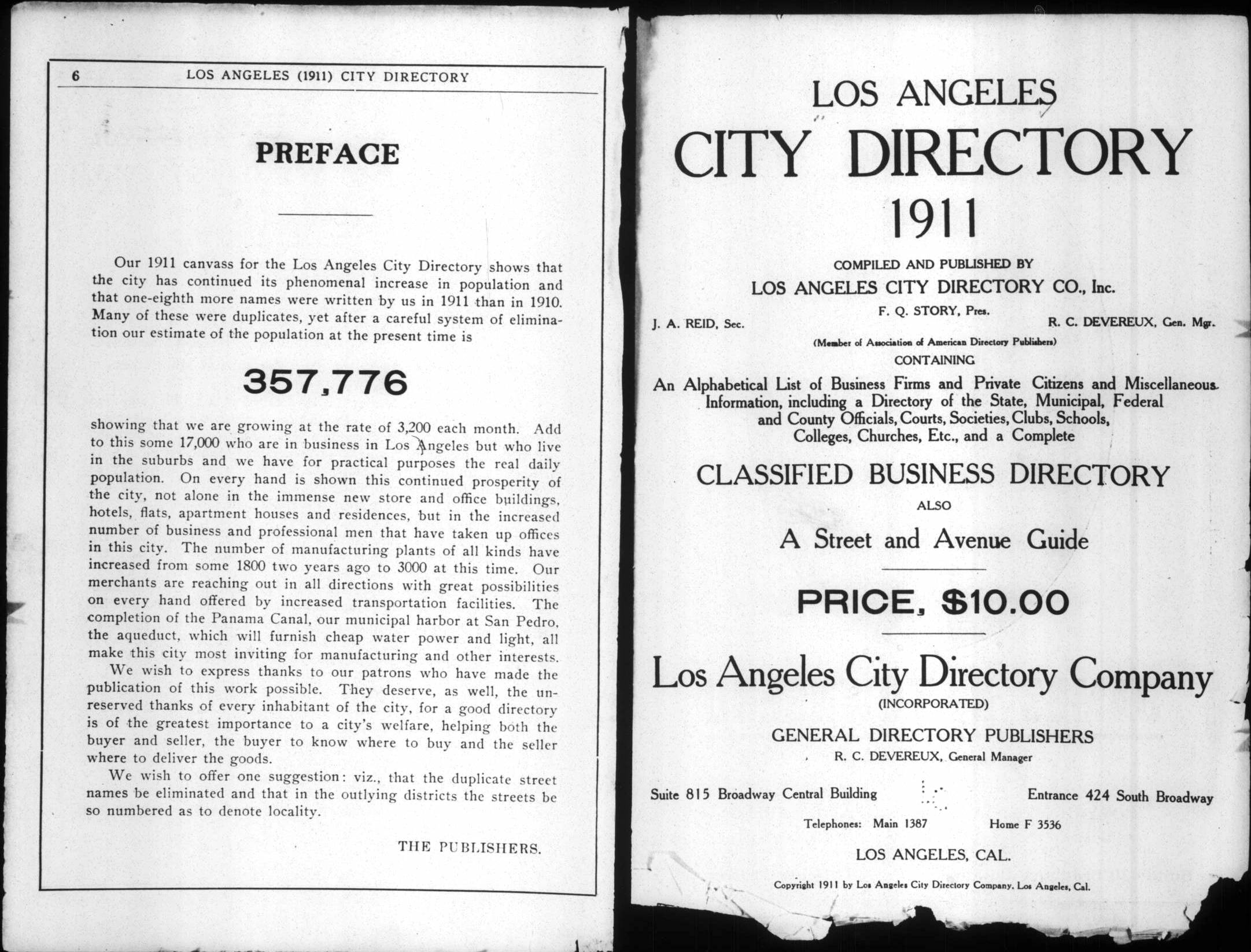 Document image missing. Admin needs to fix. 1911 Los Angeles City Directory. p6–7. Preface, Title.jpeg